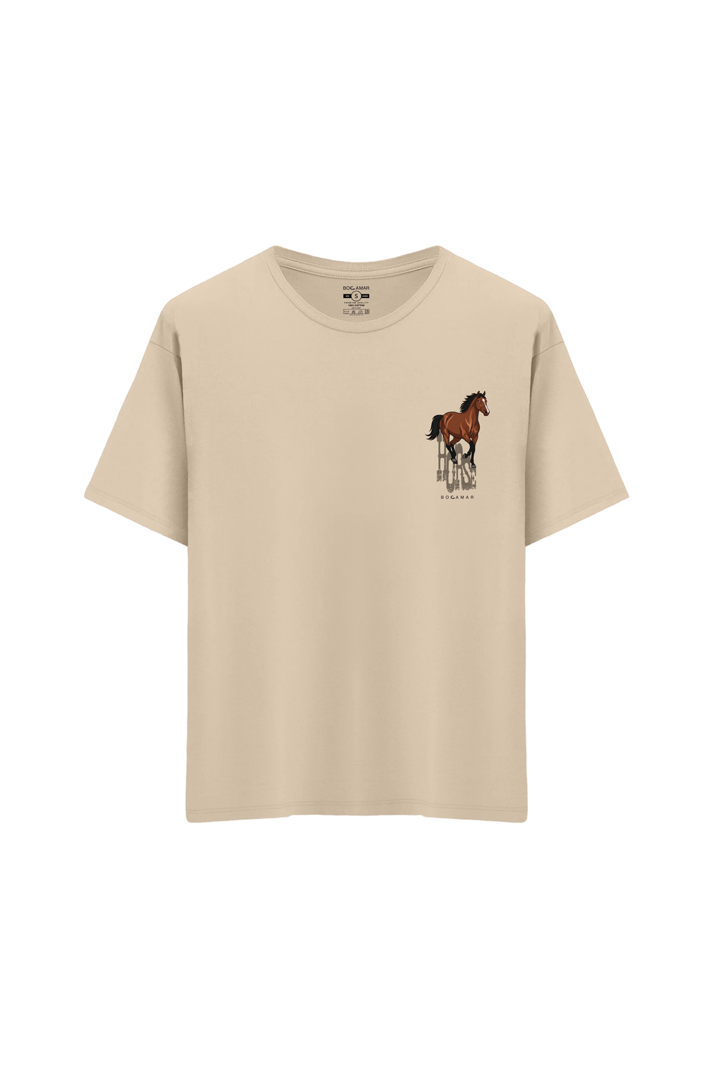 Oversize Unisex Bisiklet Yaka T-Shirt - KREM