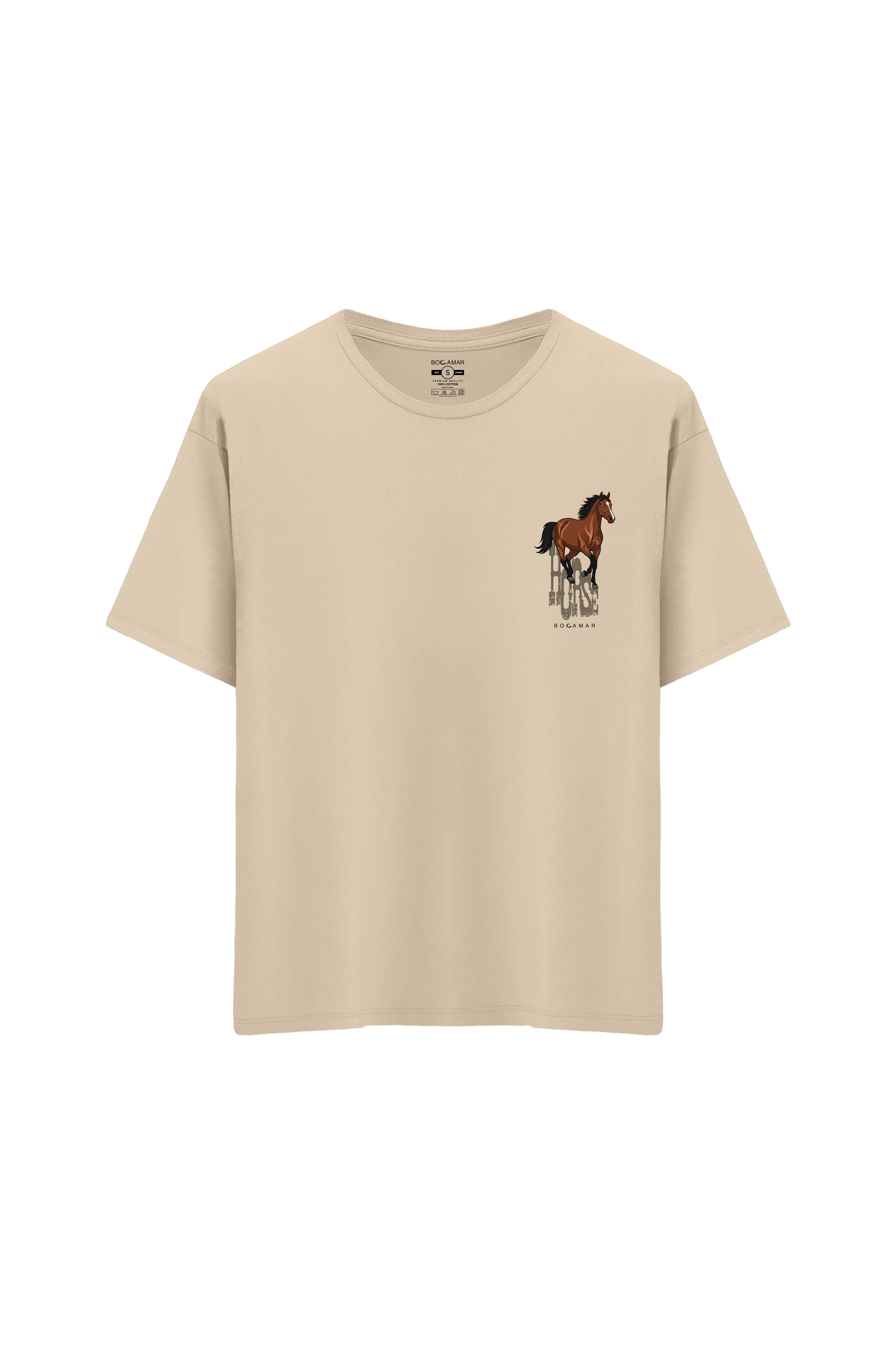 Oversize Unisex Bisiklet Yaka T-Shirt - KREM