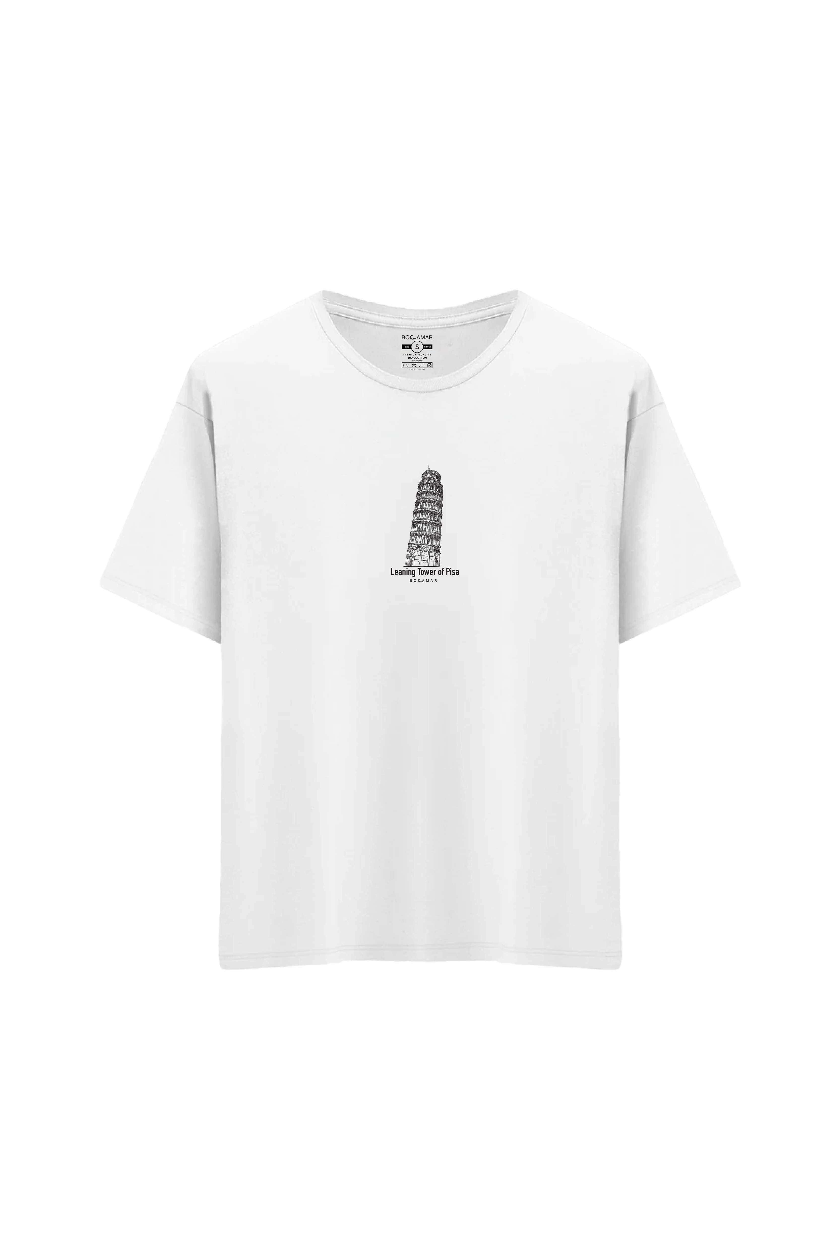 Oversize Unisex Bisiklet Yaka T-Shirt - BEYAZ