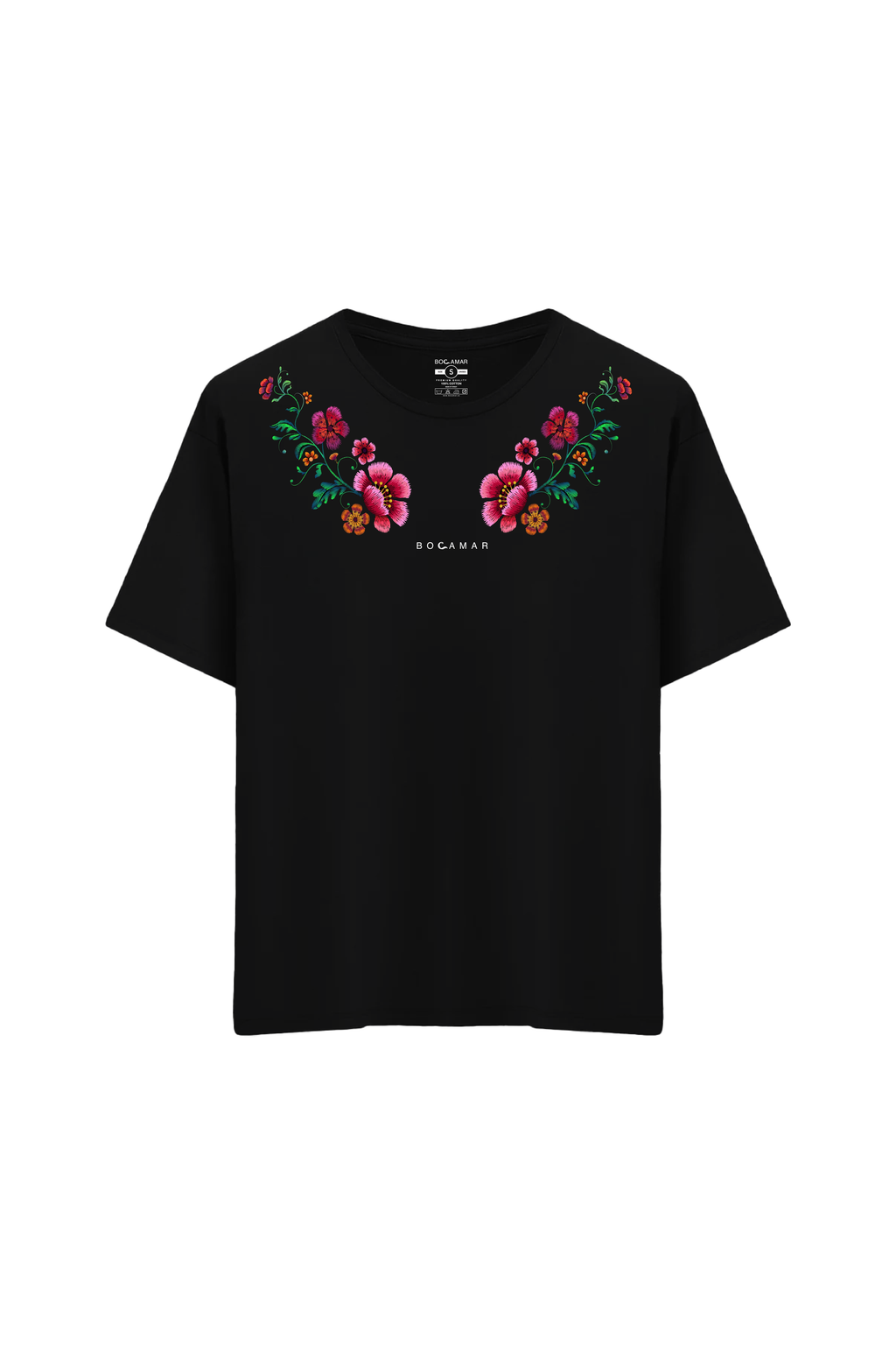 Gül Desen Baskılı Oversize Unisex Bisiklet Yaka T-Shirt