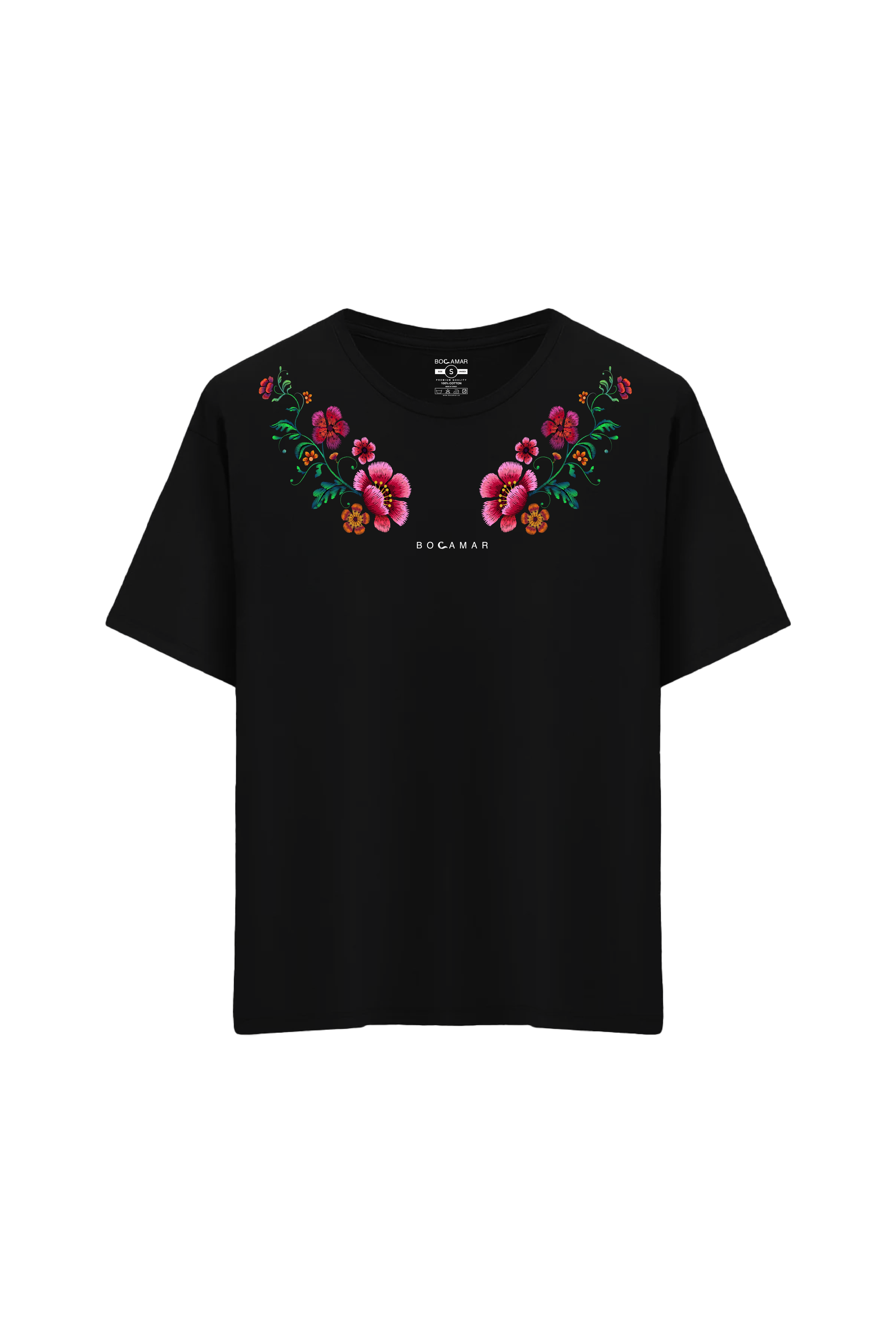 Gül Desen Baskılı Oversize Unisex Bisiklet Yaka T-Shirt