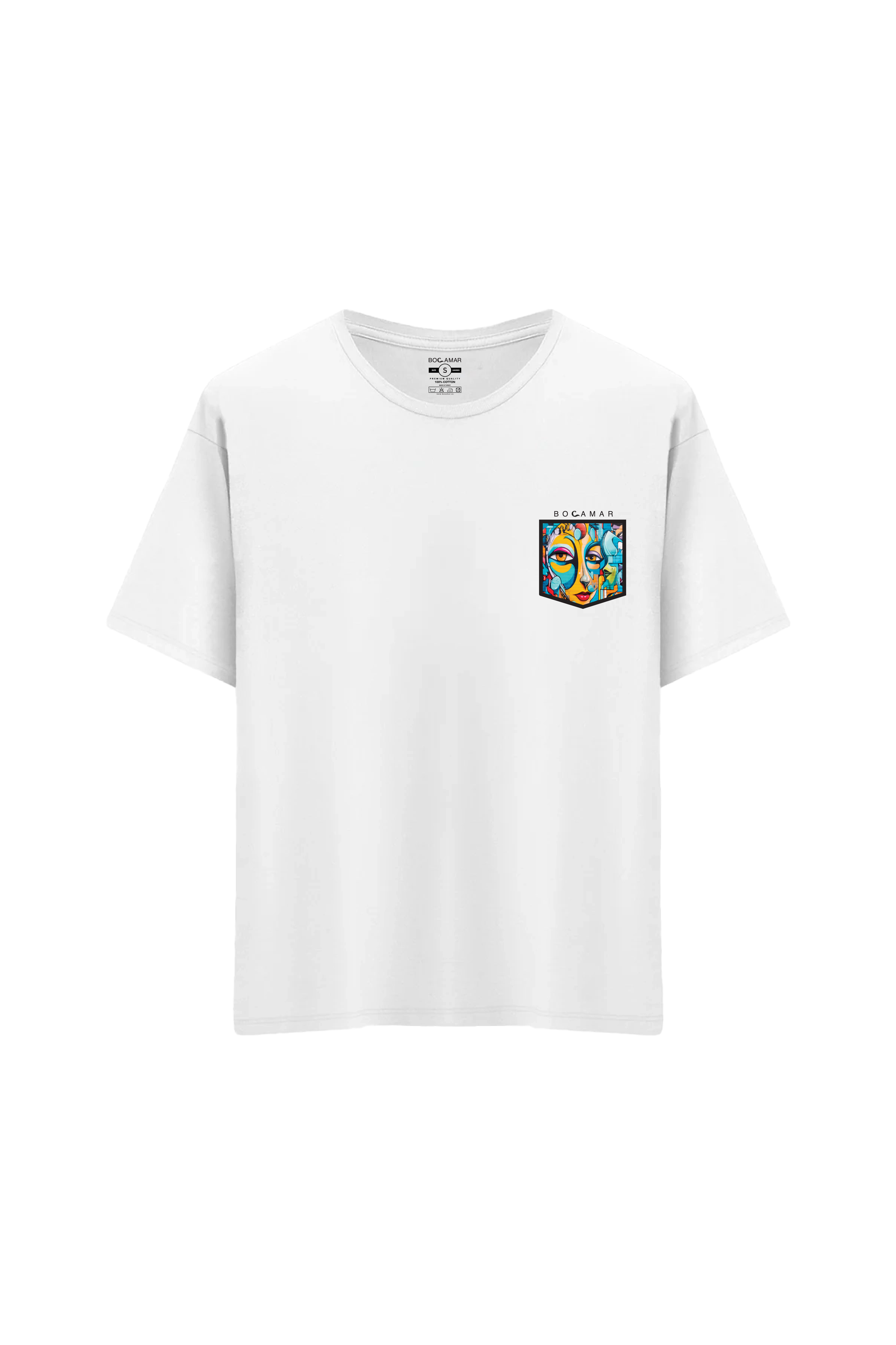 Oversize Unisex Bisiklet Yaka T-Shirt - BEYAZ
