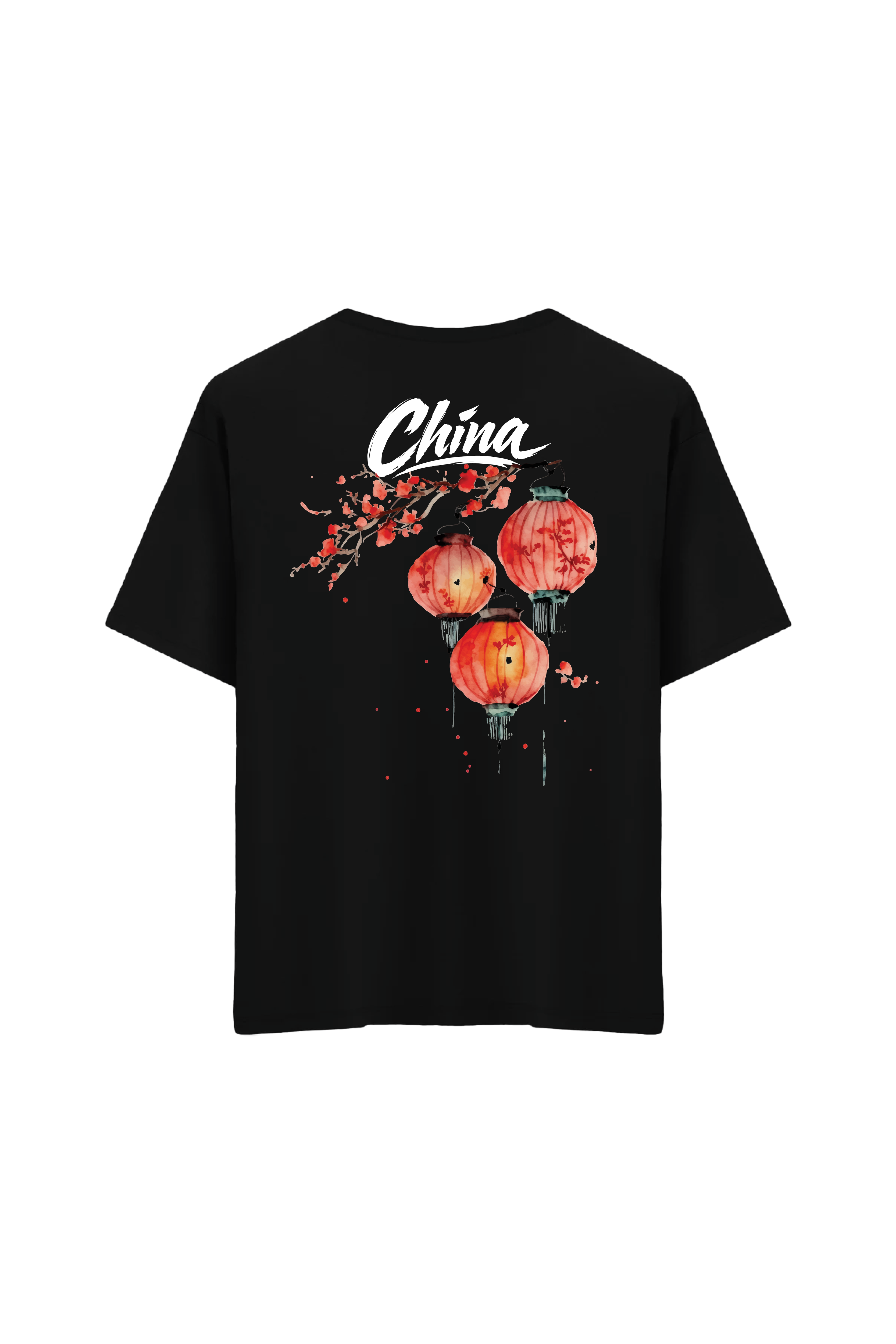 Oryantal Baskılı Oversize Unisex Bisiklet Yaka T-Shirt - No.1