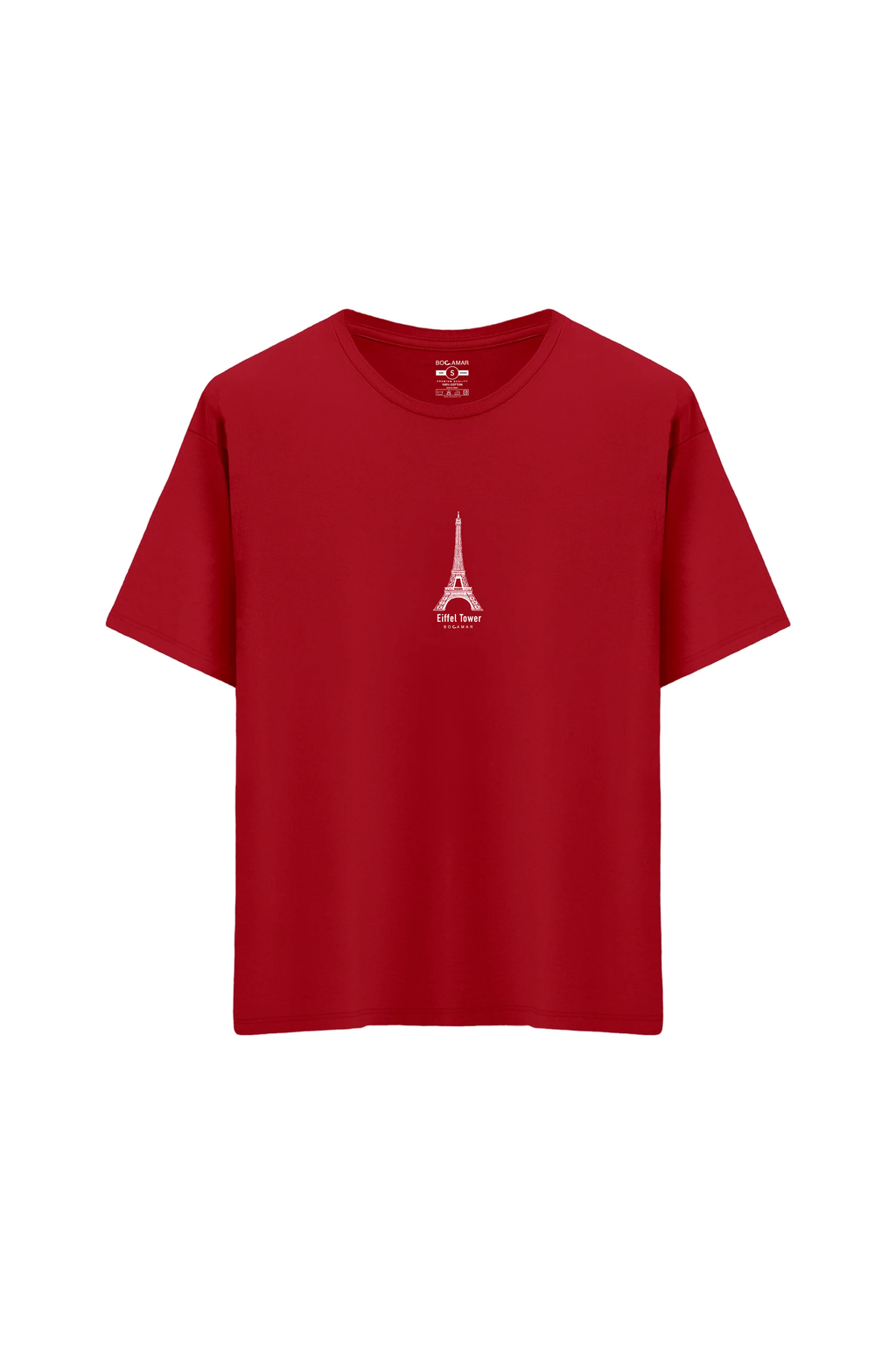 Oversize Unisex Bisiklet Yaka T-Shirt - KIRMIZI