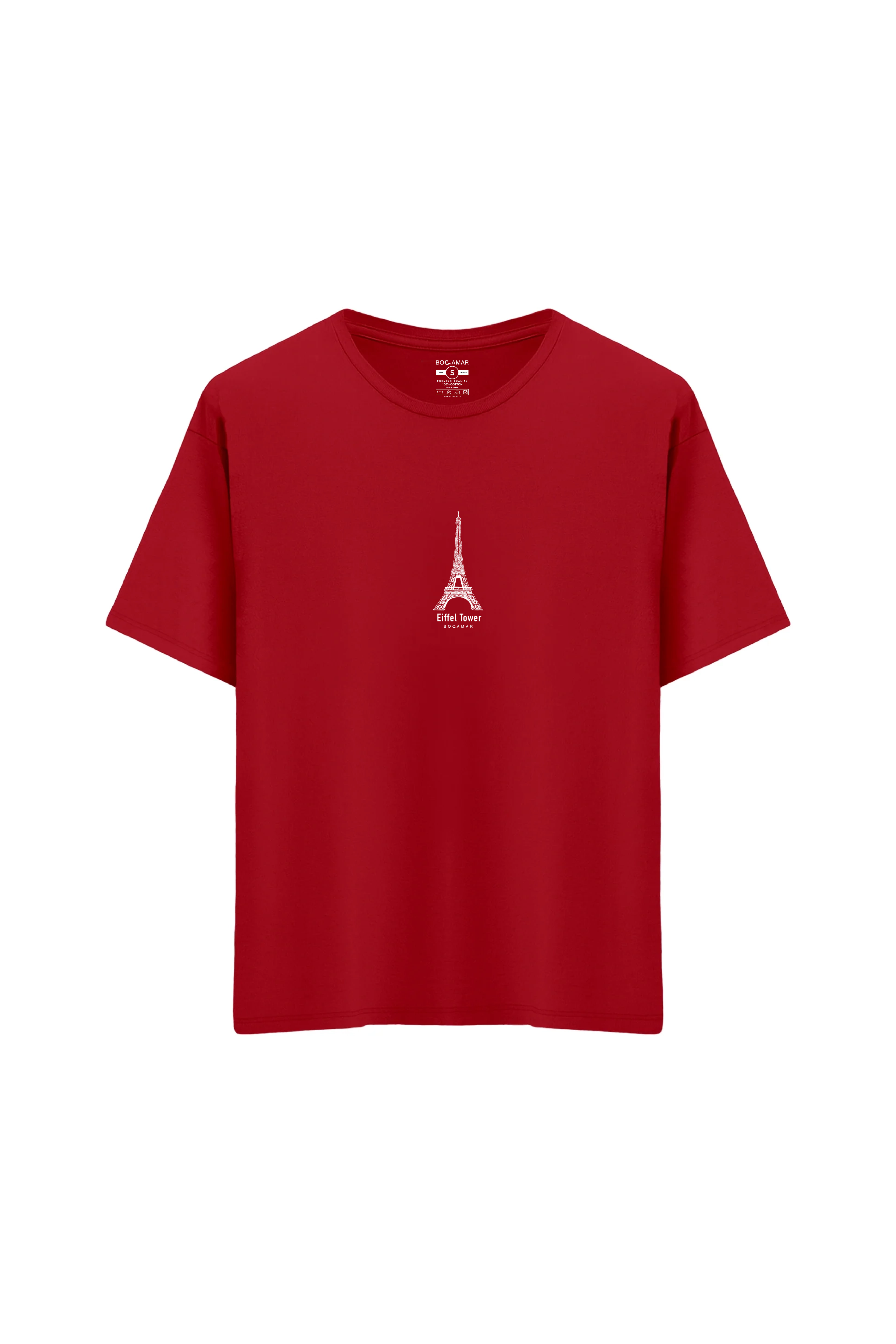 Oversize Unisex Bisiklet Yaka T-Shirt - KIRMIZI