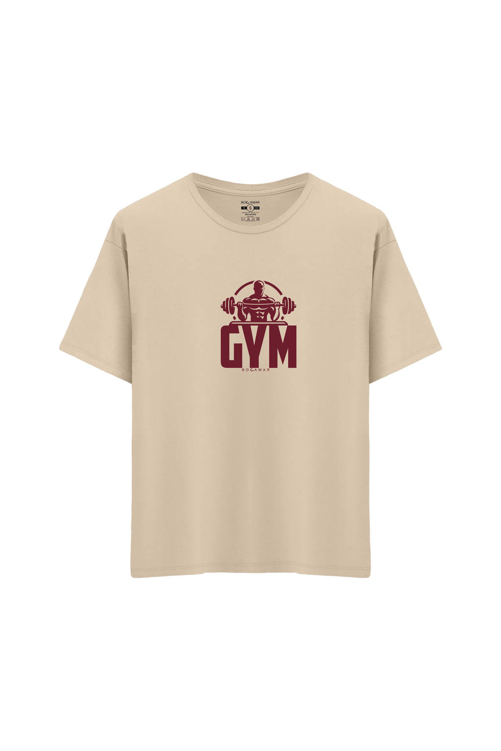 Oversize Unisex Bisiklet Yaka T-Shirt - KREM