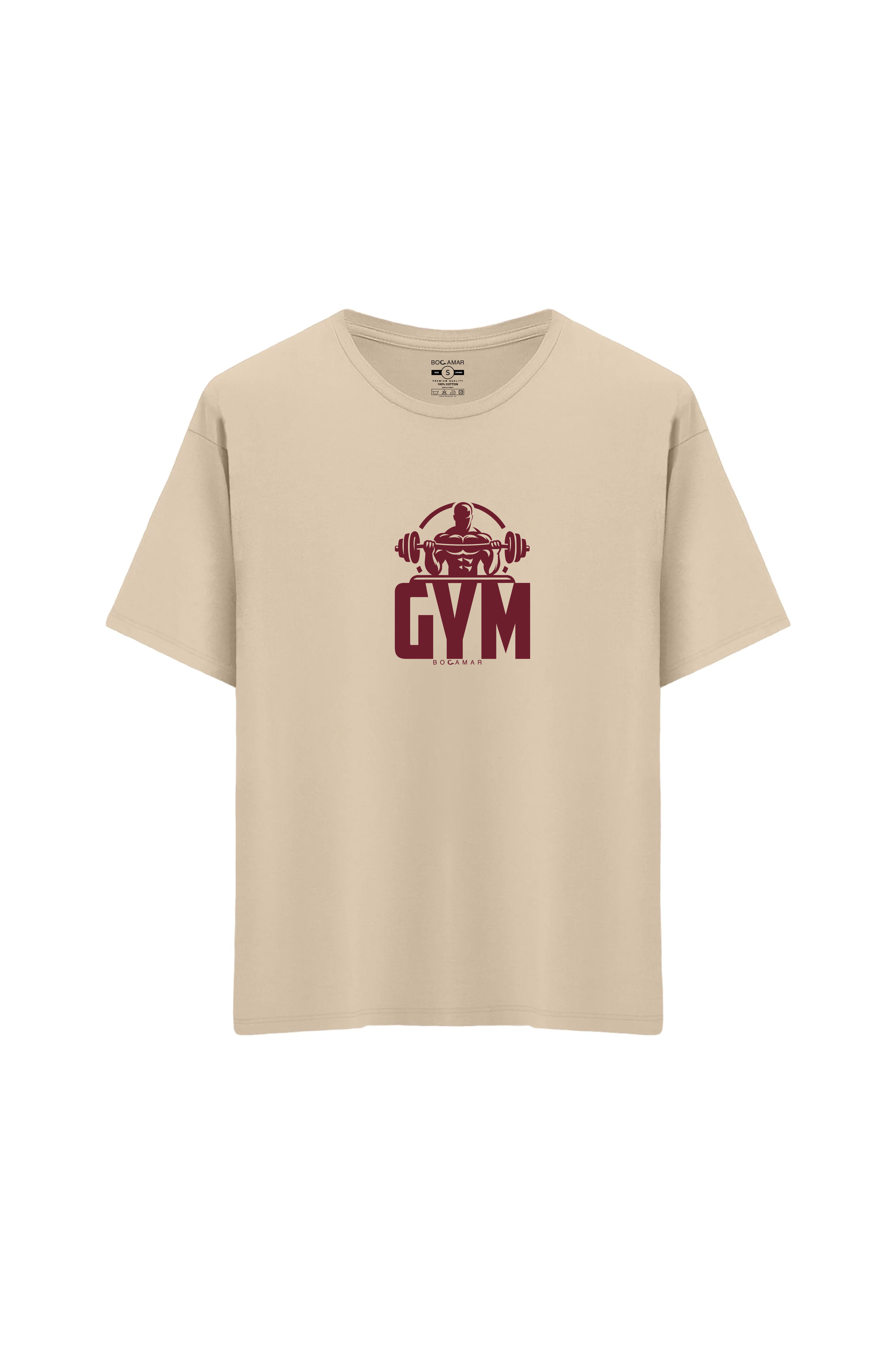 Oversize Unisex Bisiklet Yaka T-Shirt - KREM