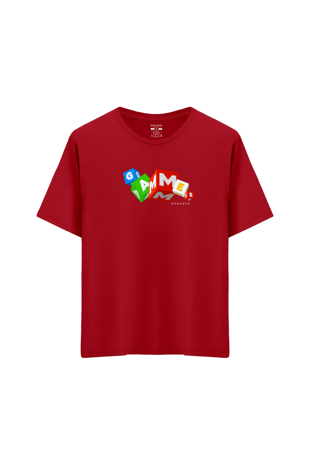 Oversize Unisex Bisiklet Yaka T-Shirt - KIRMIZI