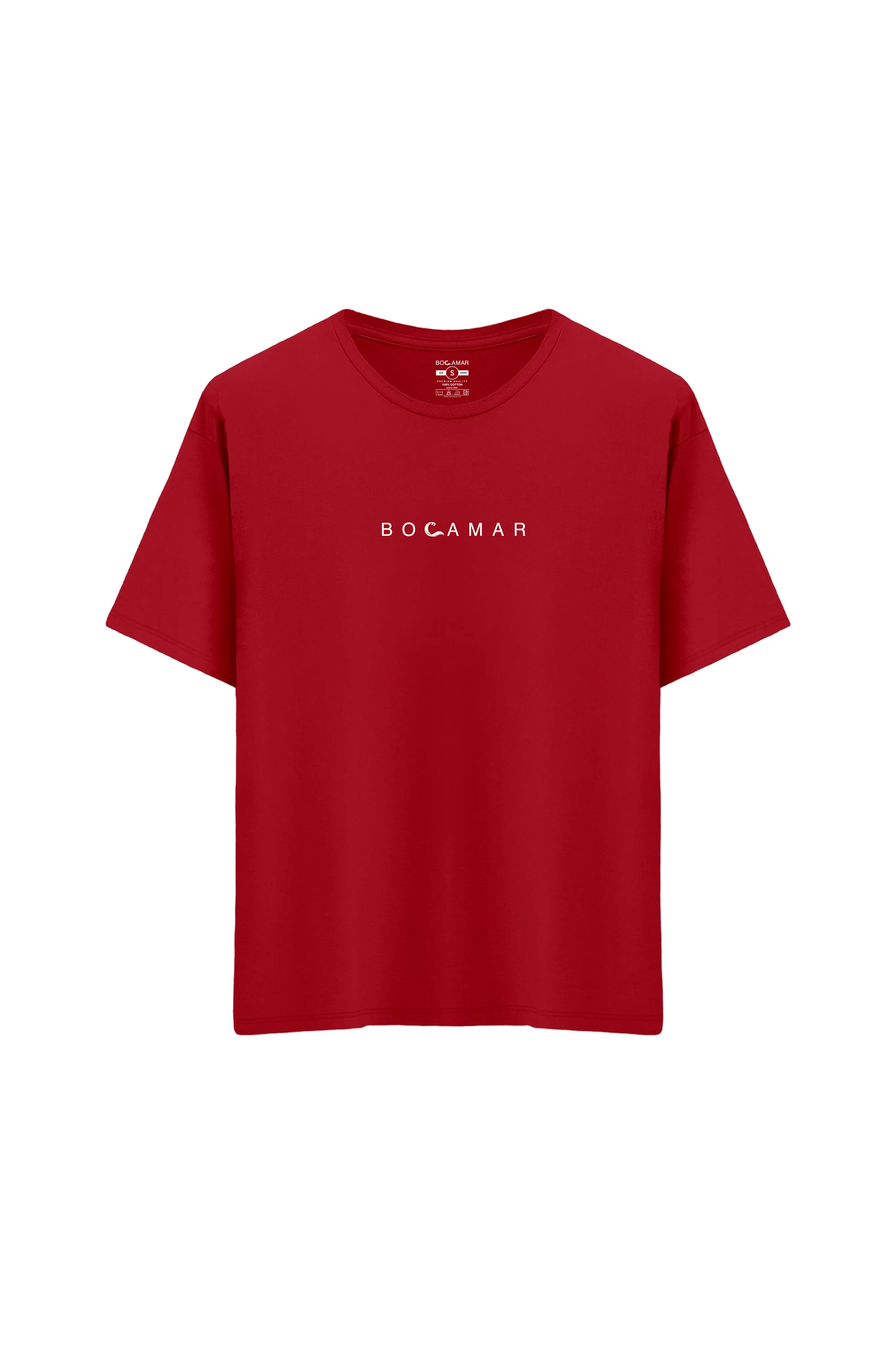 Oversize Unisex Bisiklet Yaka T-Shirt - KIRMIZI