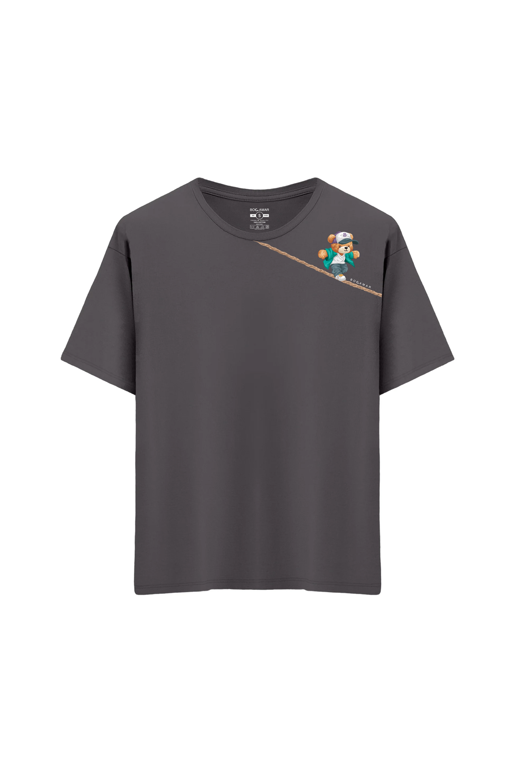 Oversize Unisex Bisiklet Yaka T-Shirt - ANTRASİT