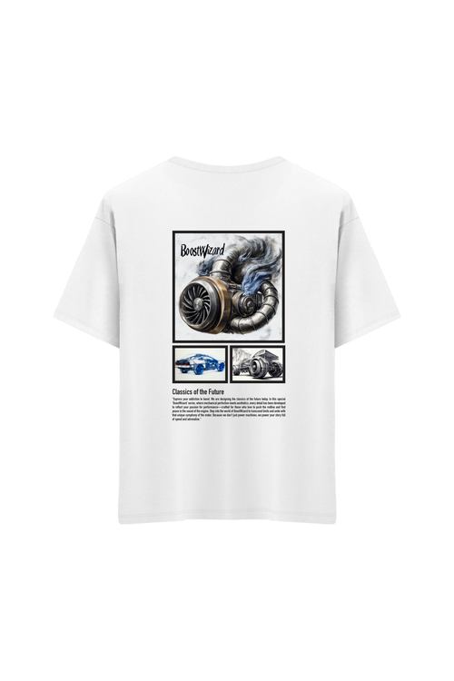 Oversize Unisex Bisiklet Yaka T-Shirt - BEYAZ