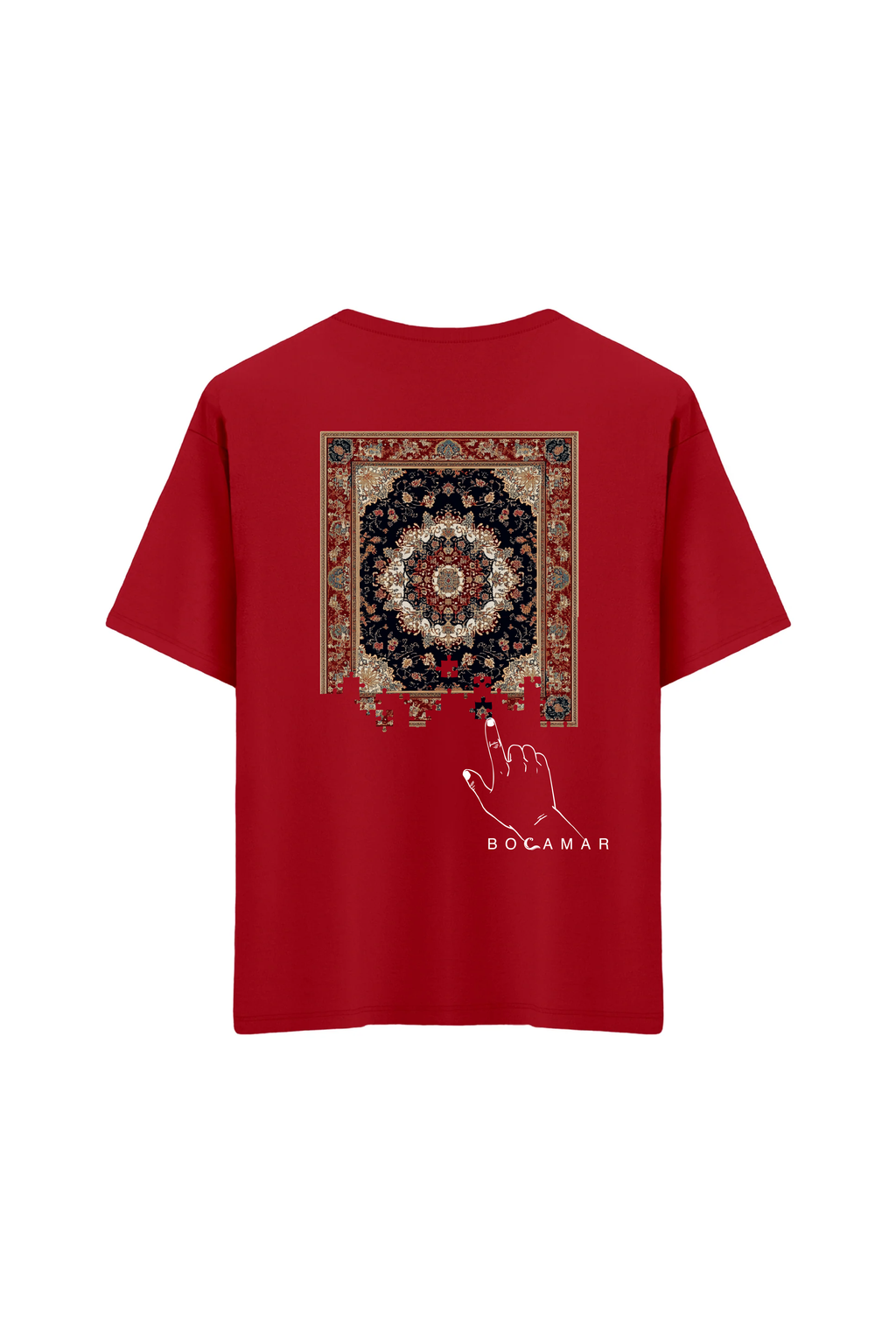 Oversize Unisex Bisiklet Yaka T-Shirt - KIRMIZI