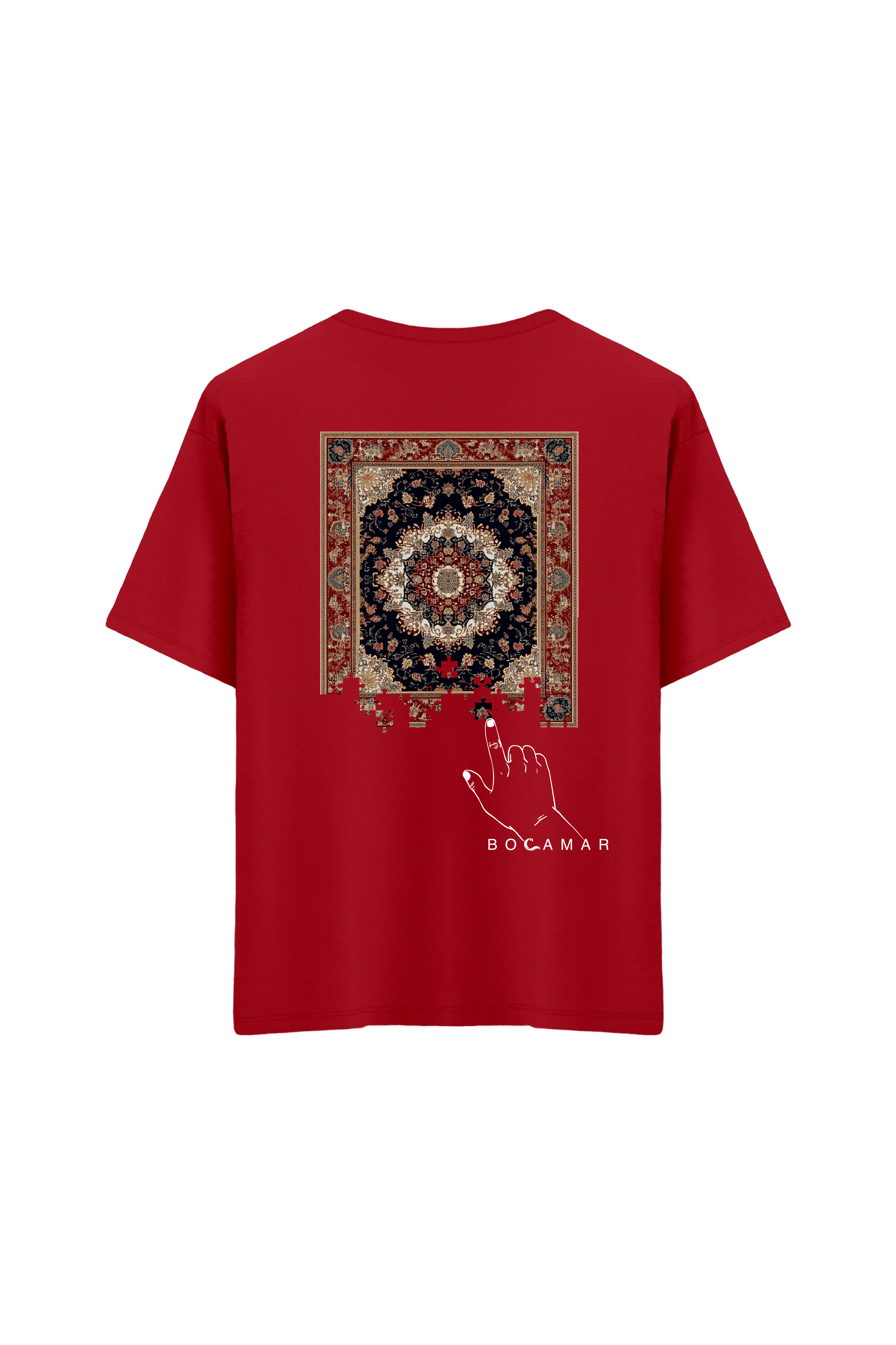 Oversize Unisex Bisiklet Yaka T-Shirt - KIRMIZI