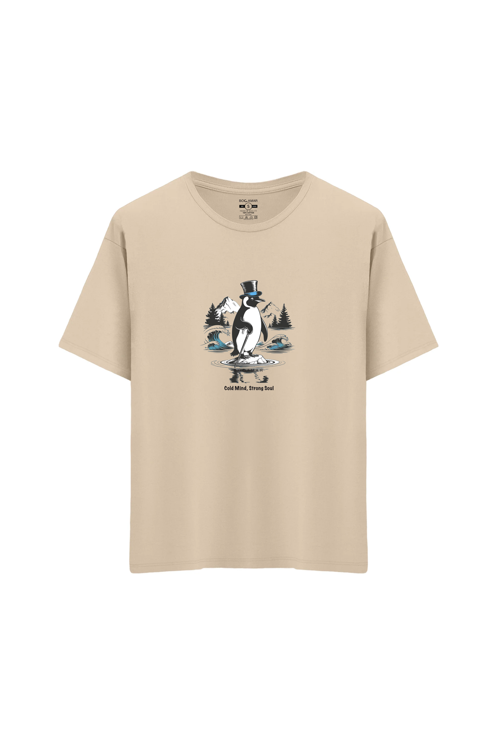 Oversize Unisex Bisiklet Yaka T-Shirt - KREM