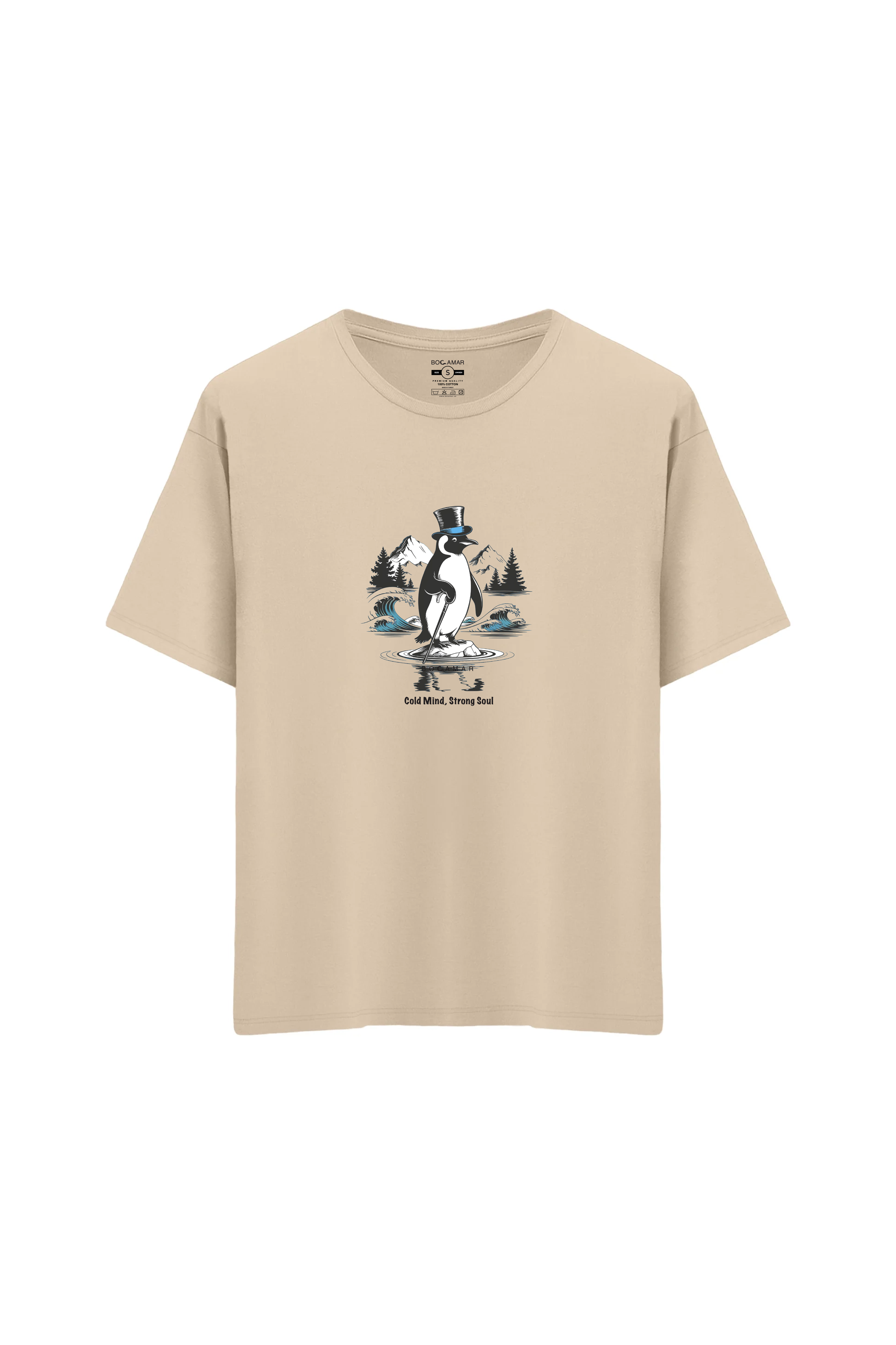 Oversize Unisex Bisiklet Yaka T-Shirt - KREM