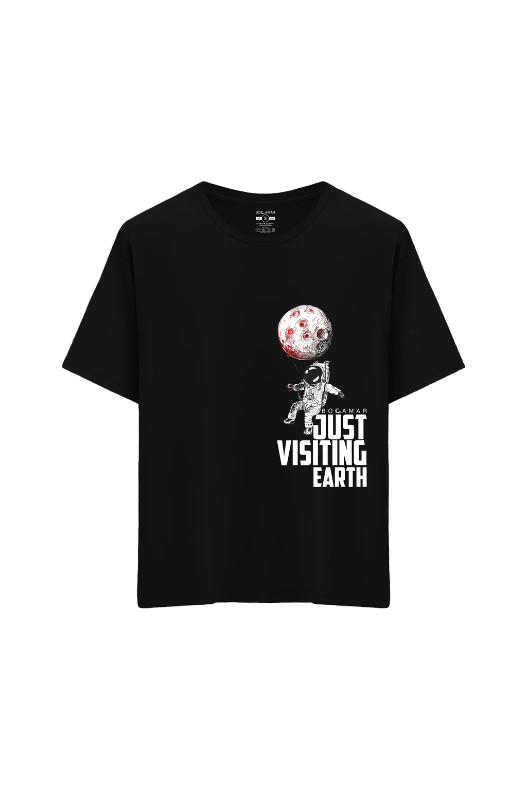 Astronot Baskılı Oversize Unisex Bisiklet Yaka T-Shirt - No.1