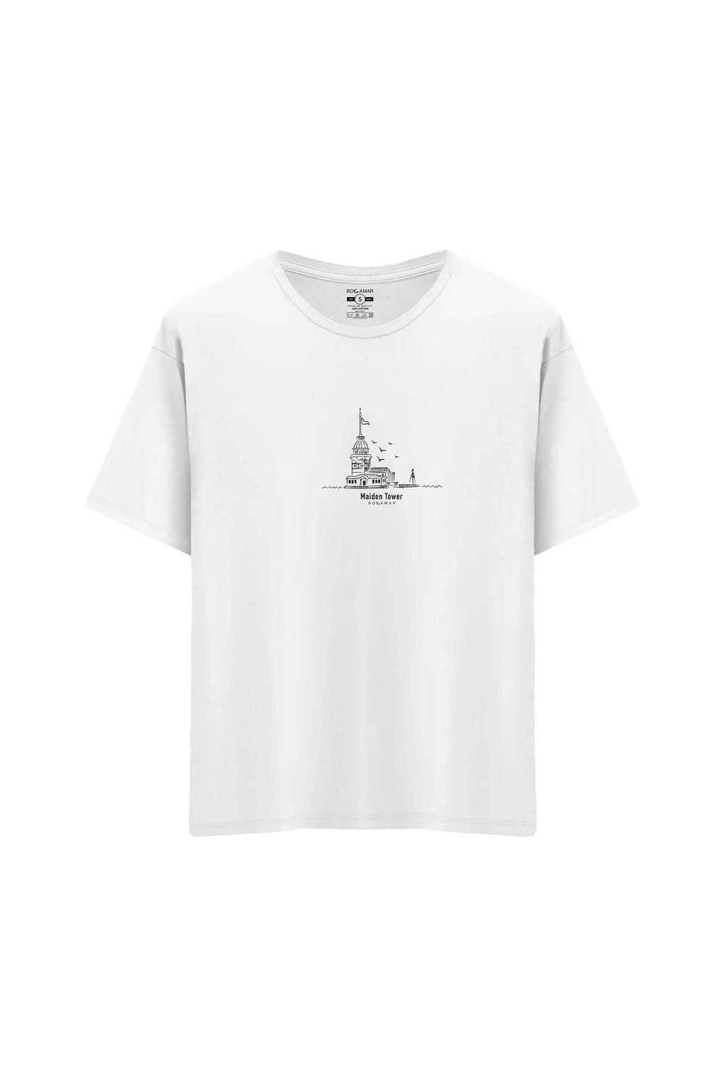 Oversize Unisex Bisiklet Yaka T-Shirt - BEYAZ