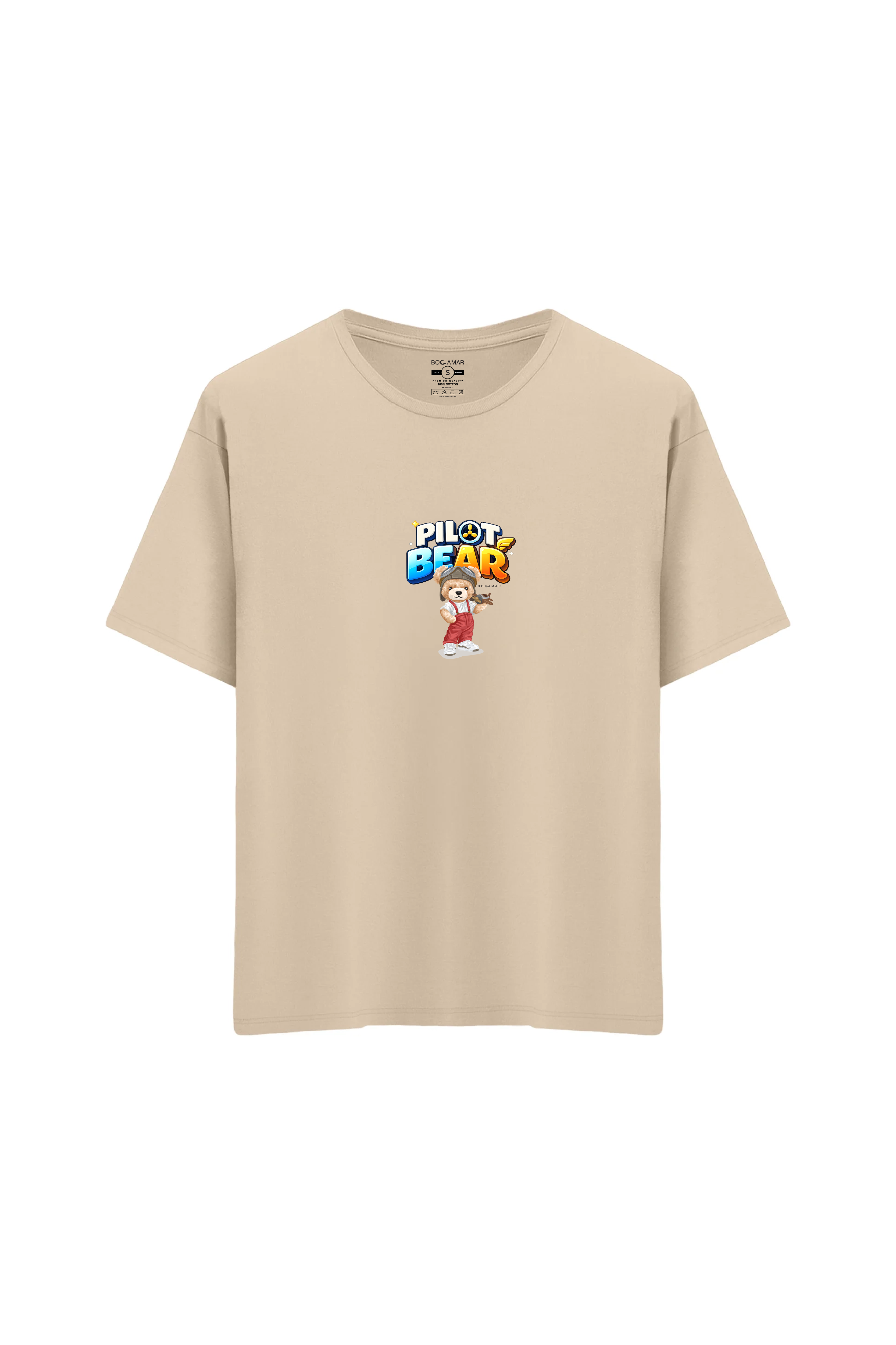 Oversize Unisex Bisiklet Yaka T-Shirt - KREM