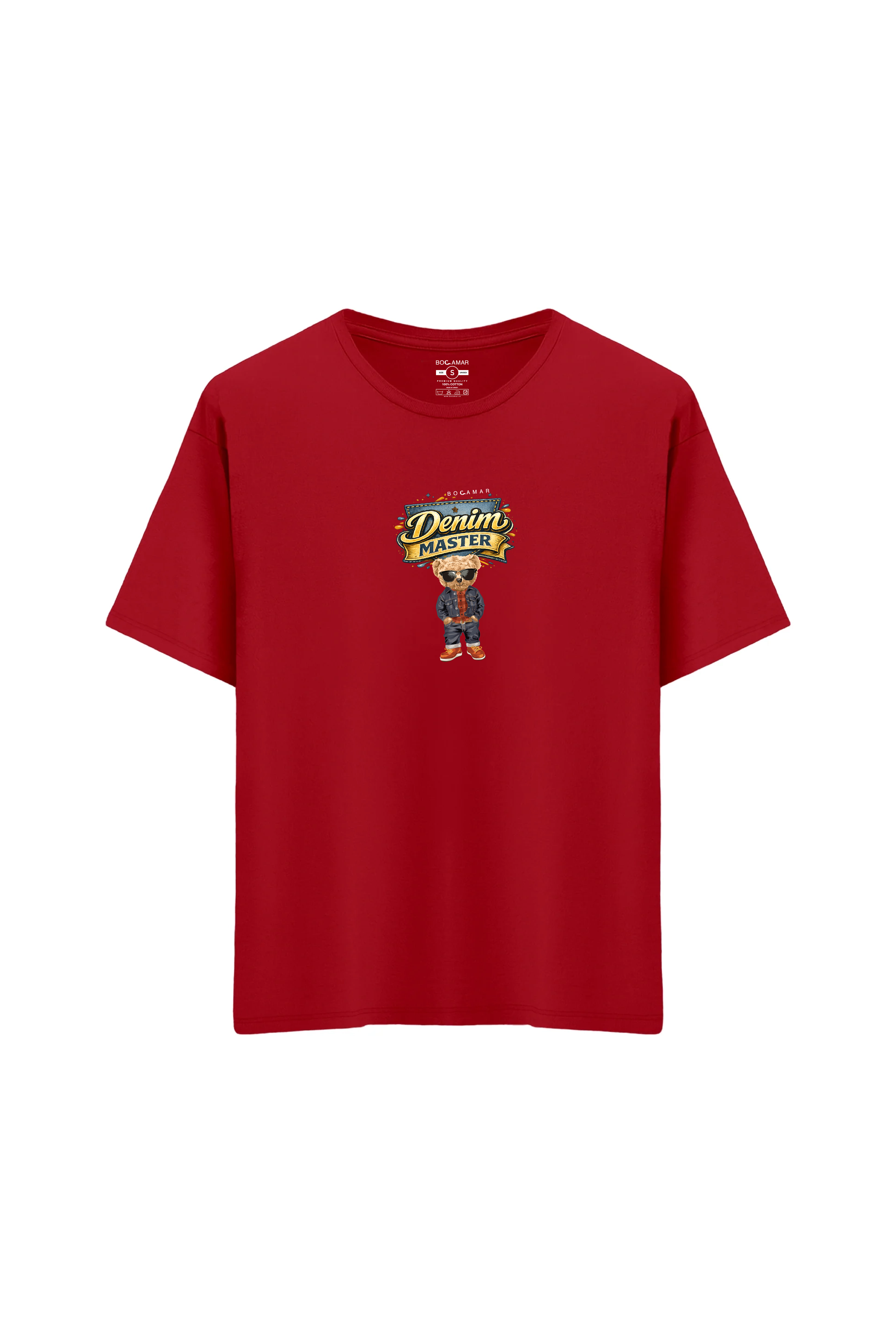 Oversize Unisex Bisiklet Yaka T-Shirt - KIRMIZI