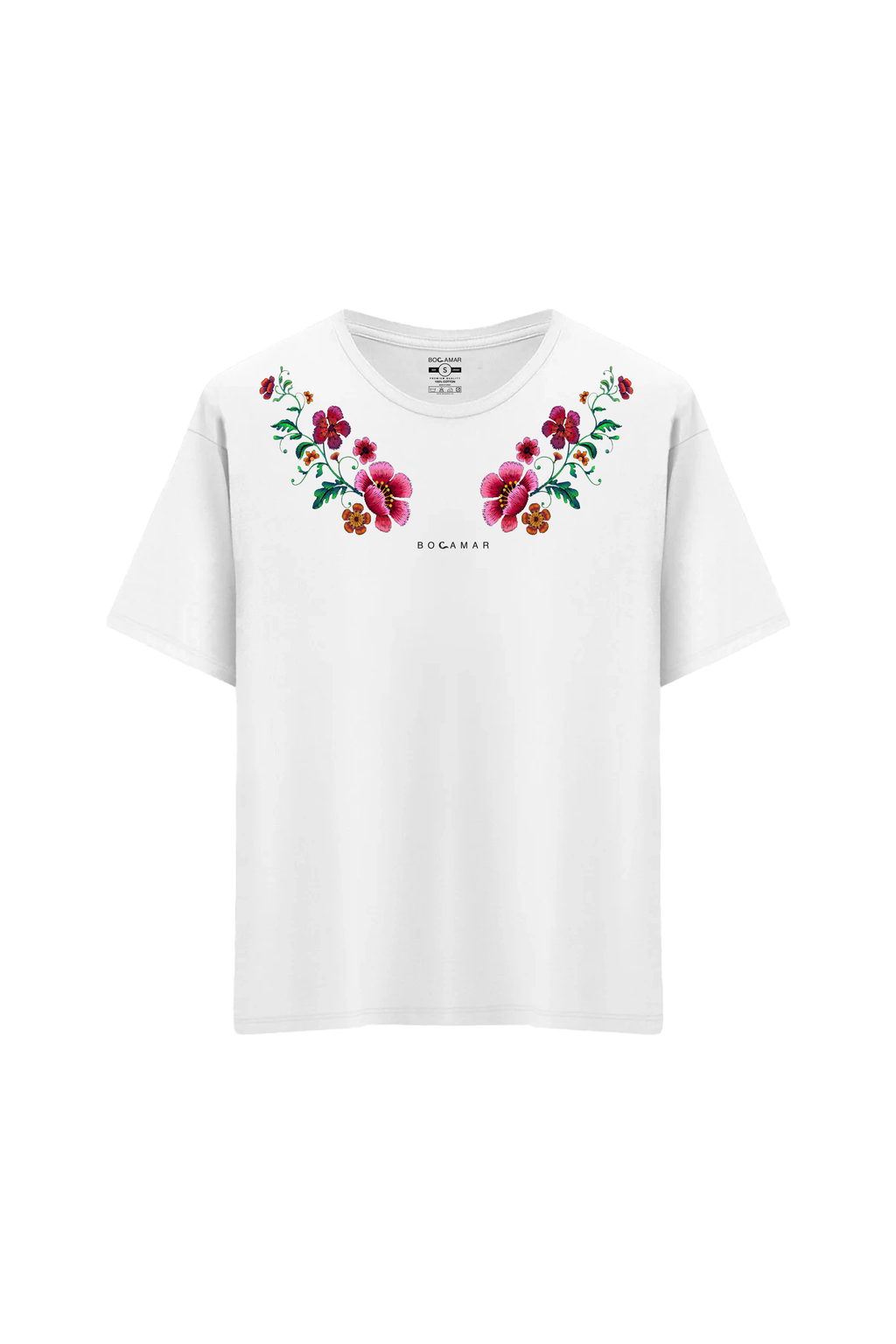 Oversize Unisex Bisiklet Yaka T-Shirt - BEYAZ