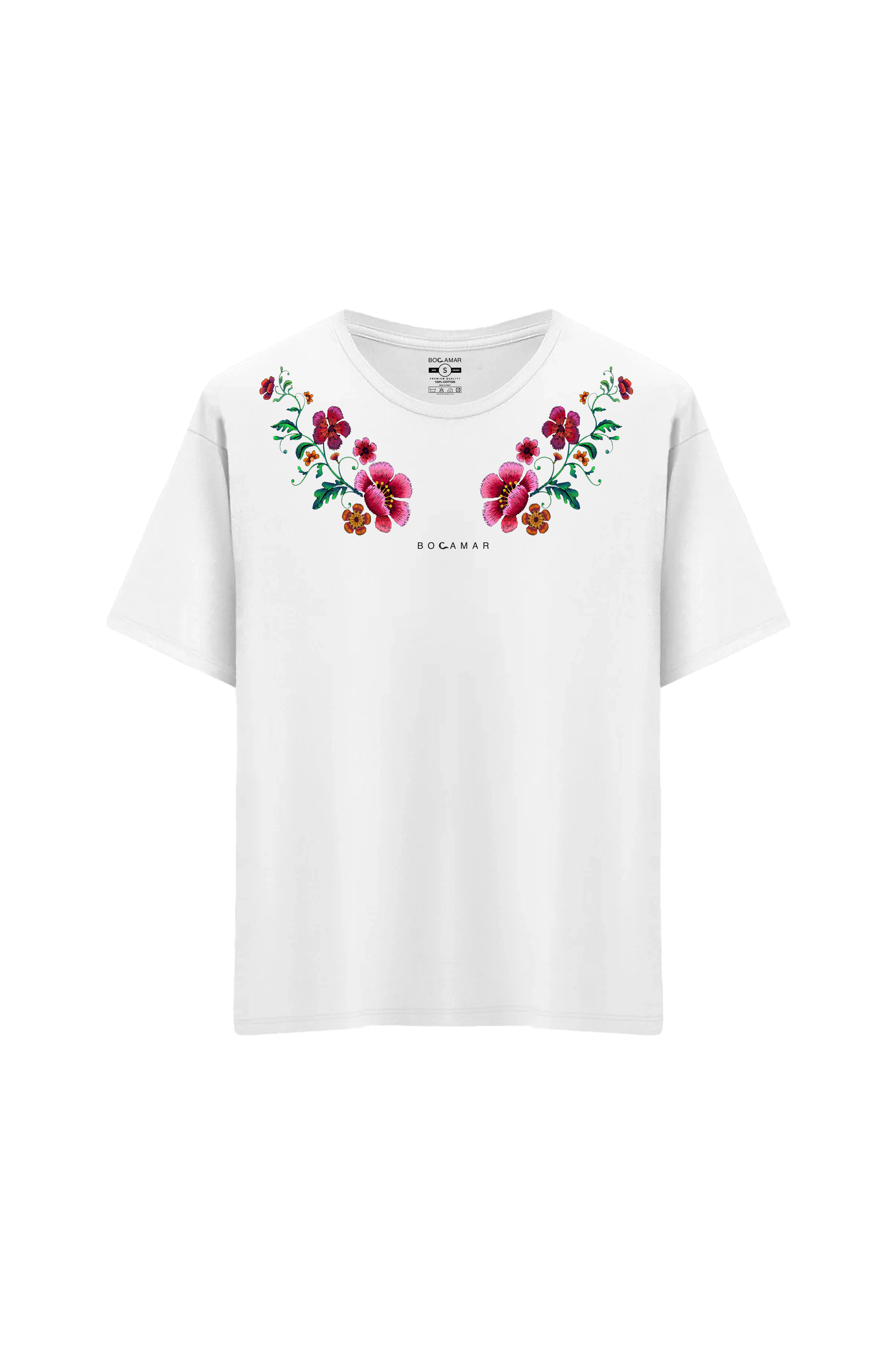 Oversize Unisex Bisiklet Yaka T-Shirt - BEYAZ
