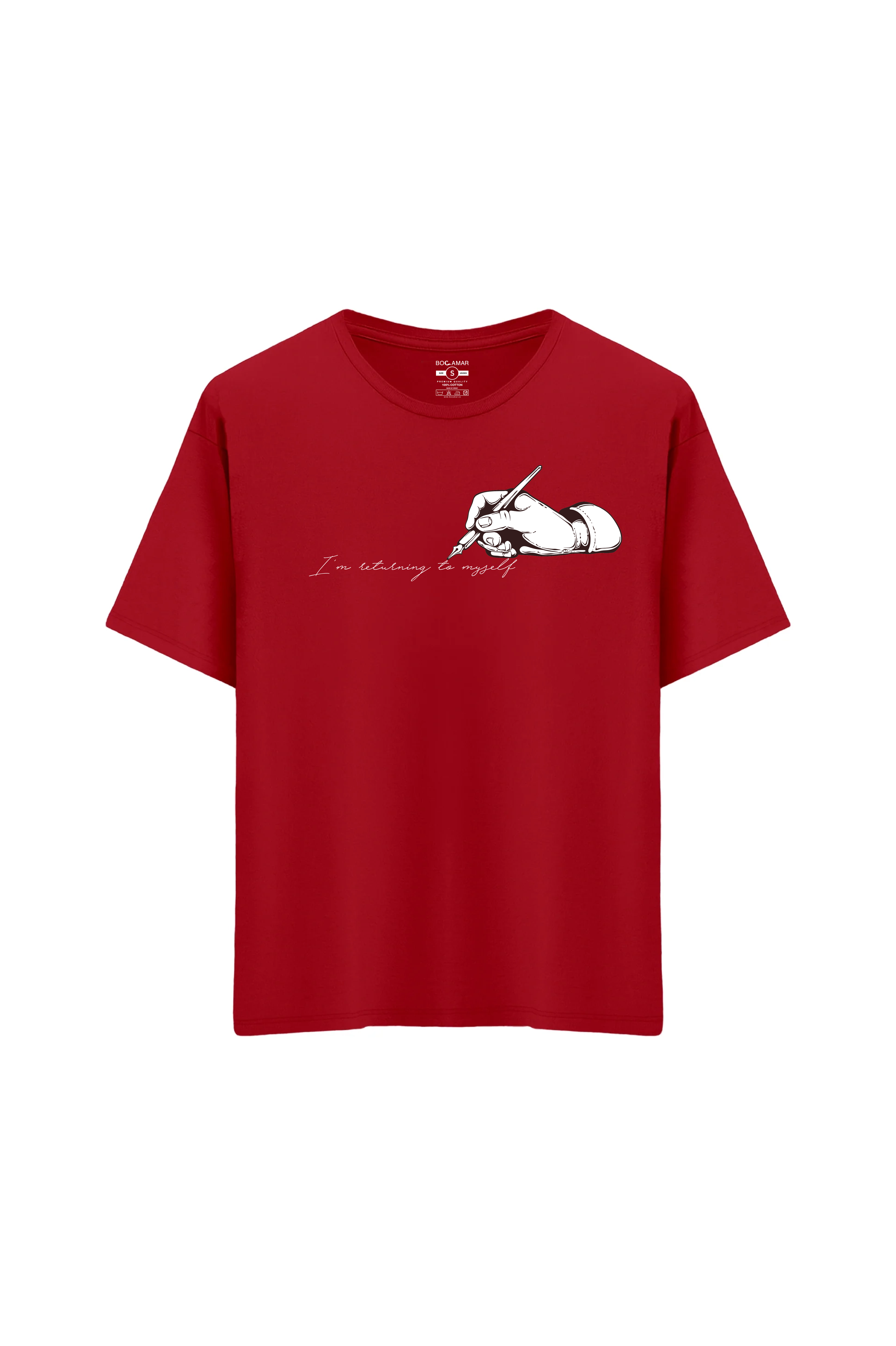 Oversize Unisex Bisiklet Yaka T-Shirt - KIRMIZI