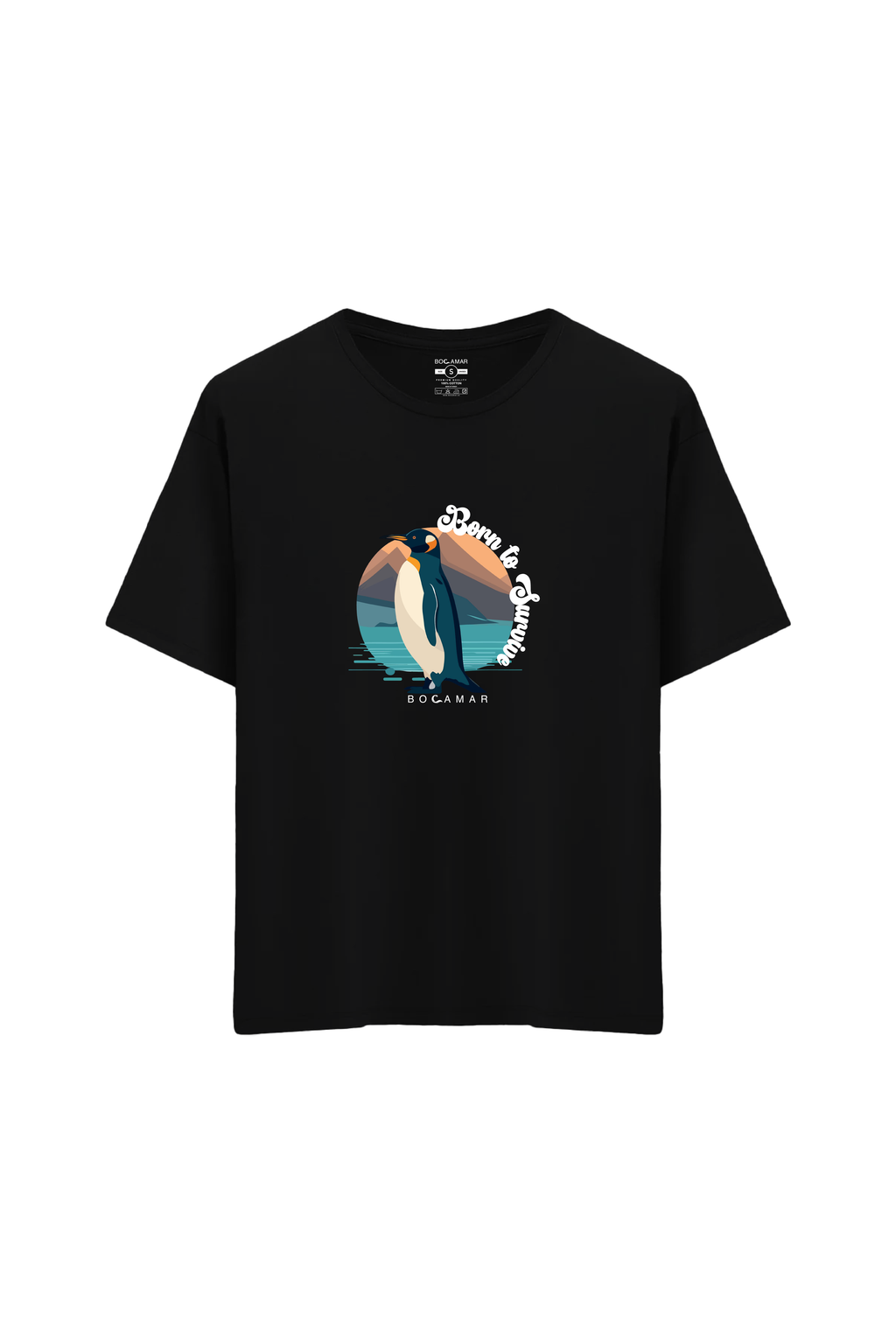 Penguen Baskılı Oversize Unisex Bisiklet Yaka T-Shirt - No.3
