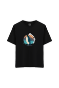 Penguen Baskılı Oversize Unisex Bisiklet Yaka T-Shirt - No.3