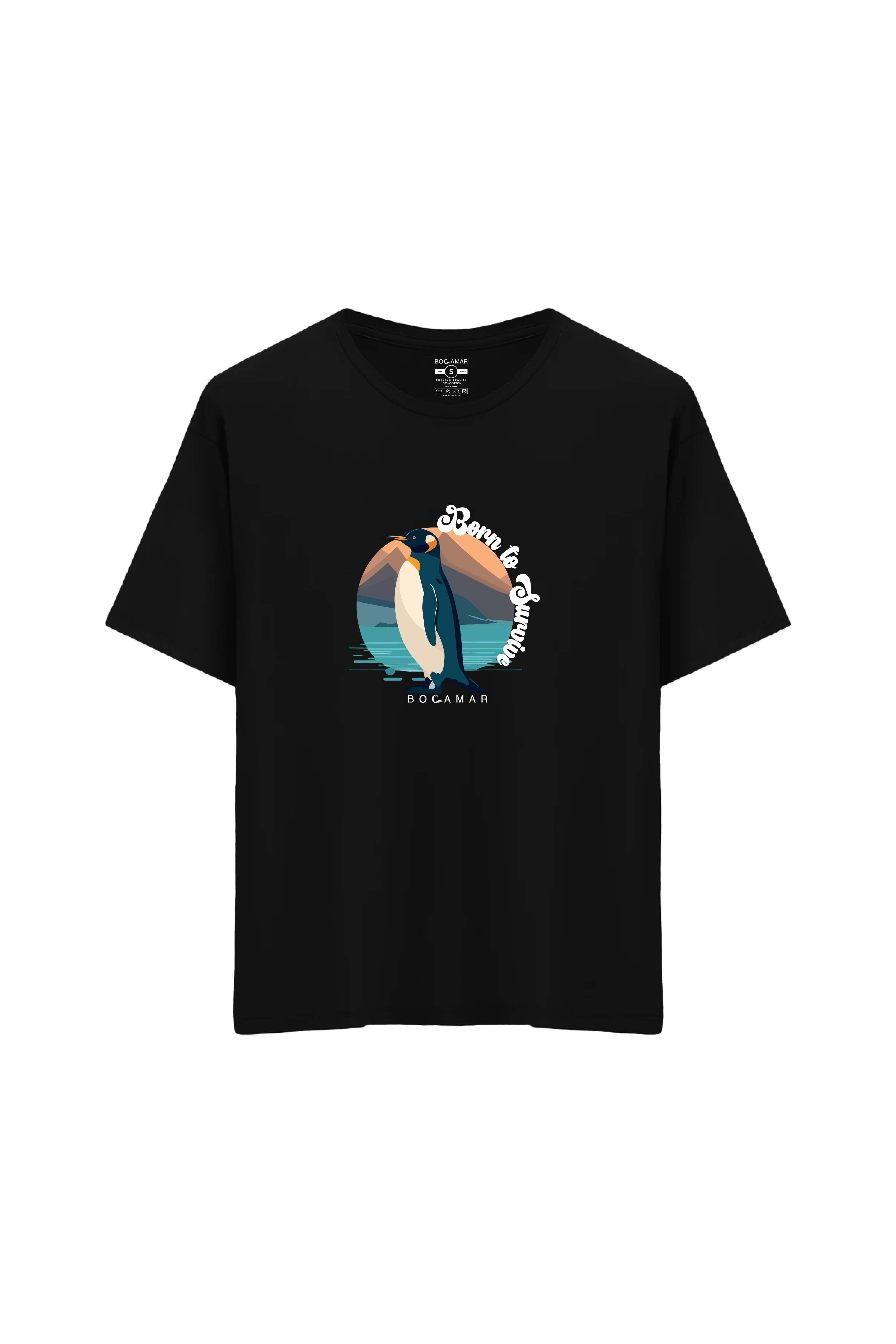Penguen Baskılı Oversize Unisex Bisiklet Yaka T-Shirt - No.3