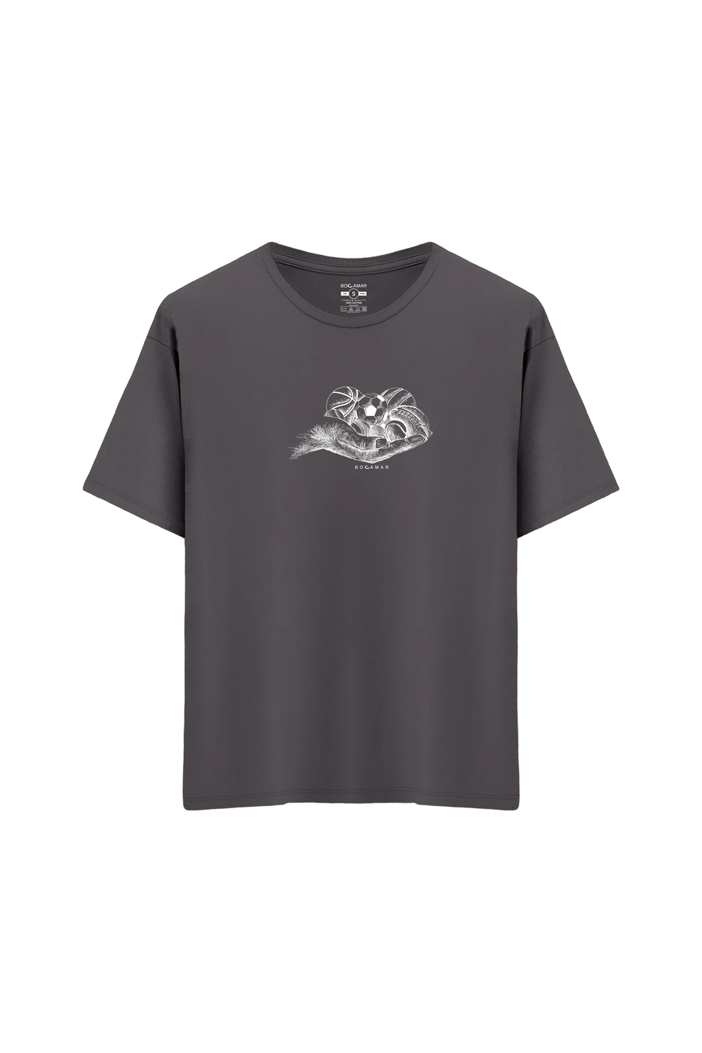 Oversize Unisex Bisiklet Yaka T-Shirt - ANTRASİT