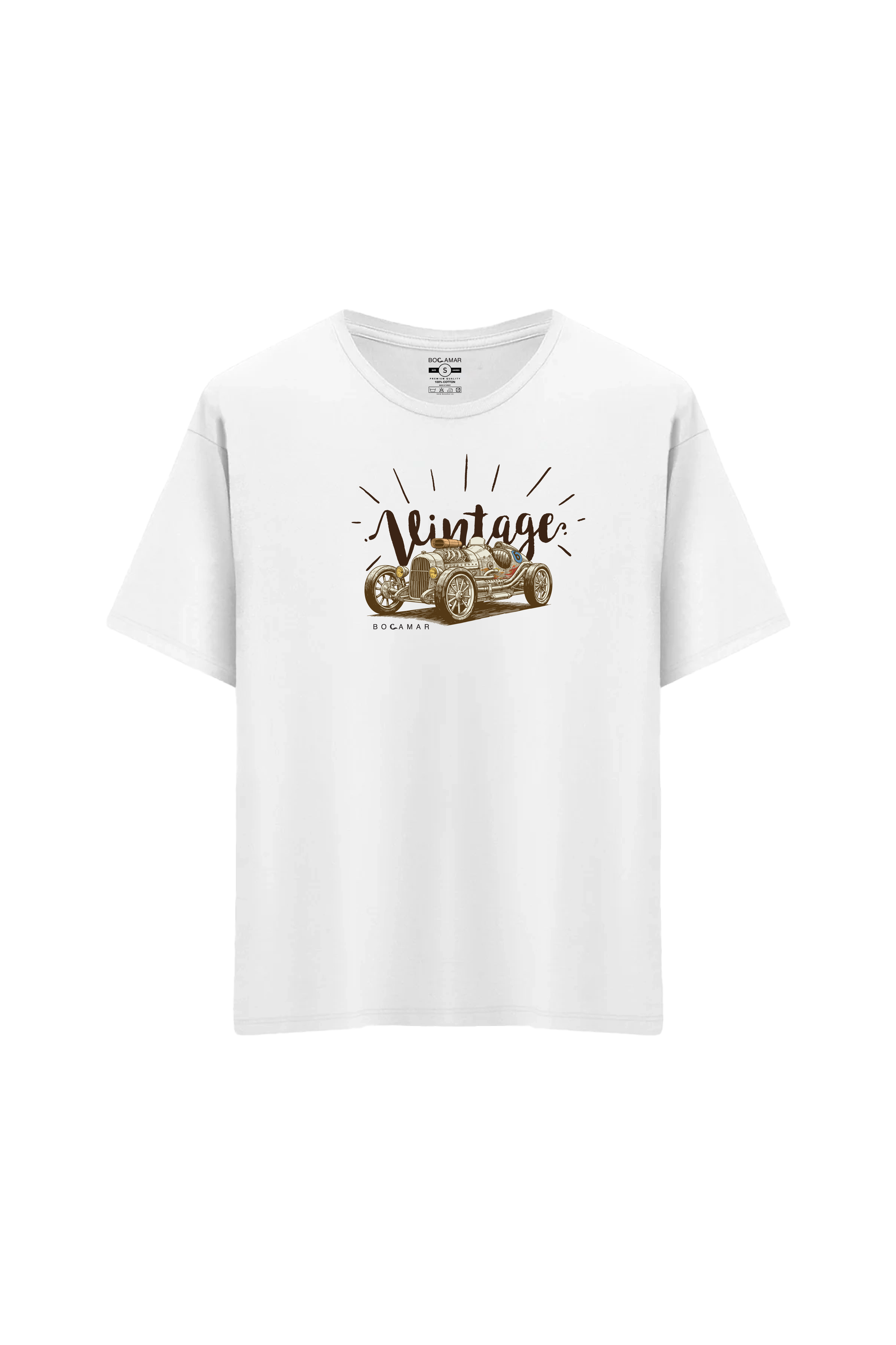Oversize Unisex Bisiklet Yaka T-Shirt - BEYAZ