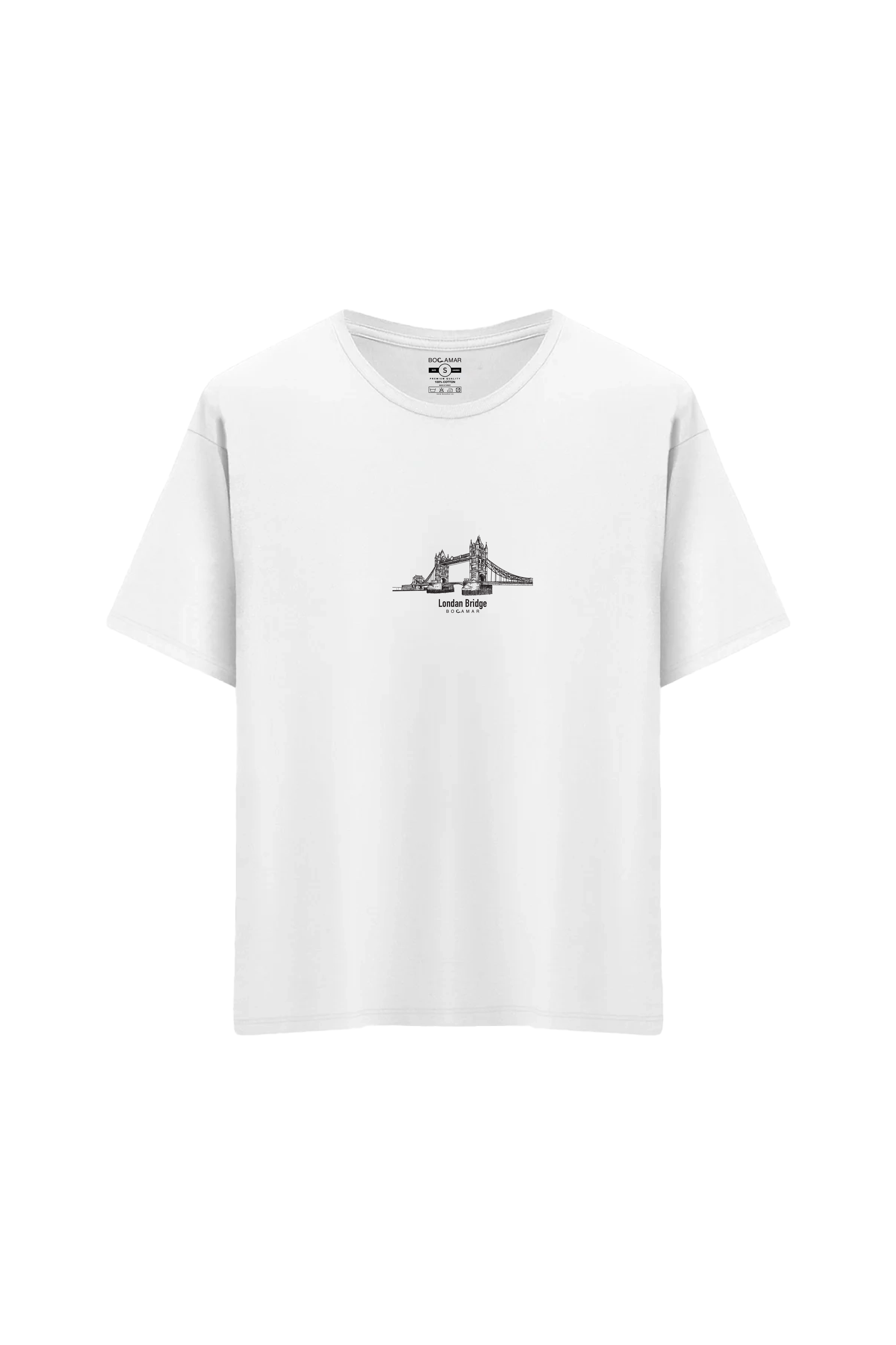 Oversize Unisex Bisiklet Yaka T-Shirt - BEYAZ