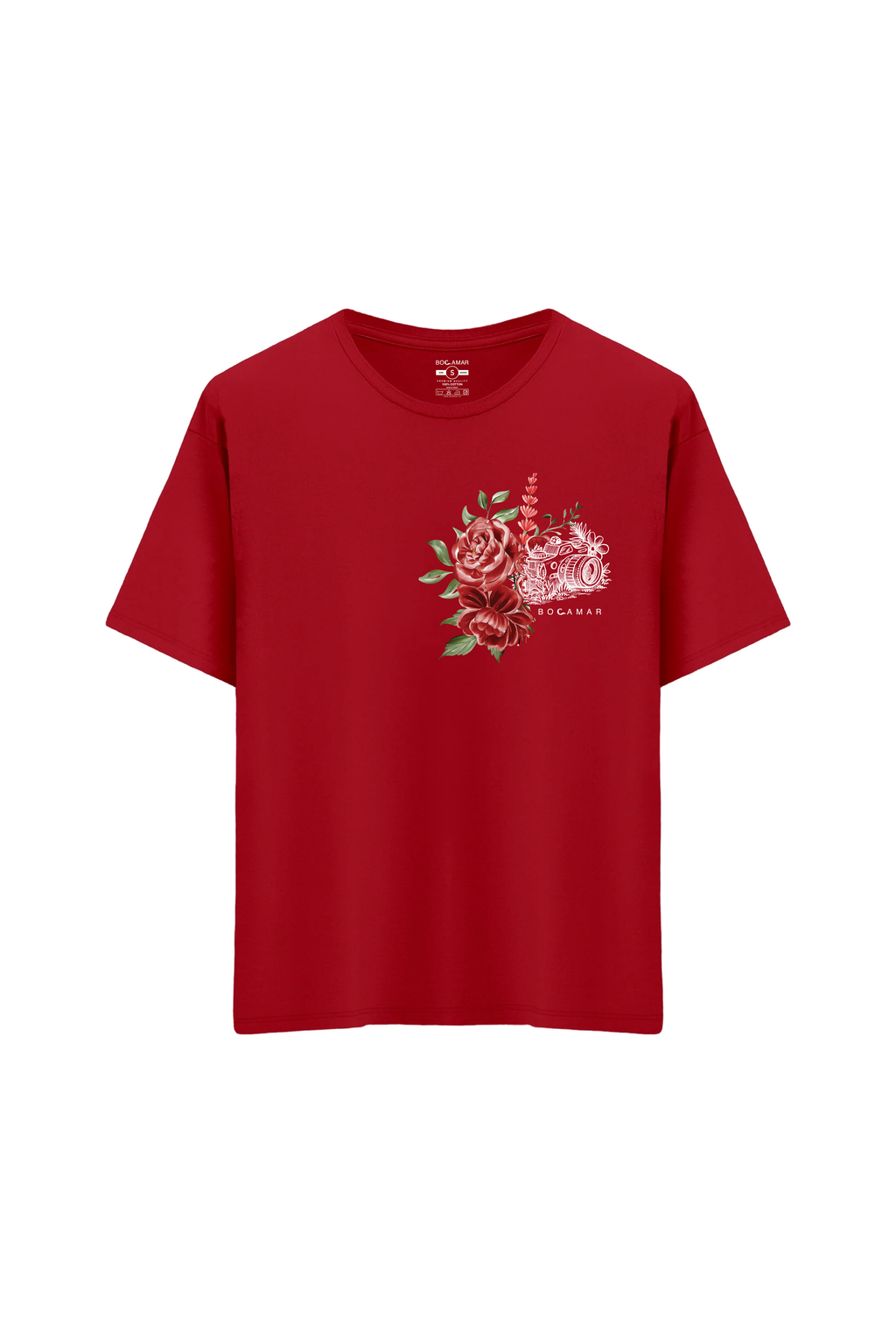 Oversize Unisex Bisiklet Yaka T-Shirt - KIRMIZI