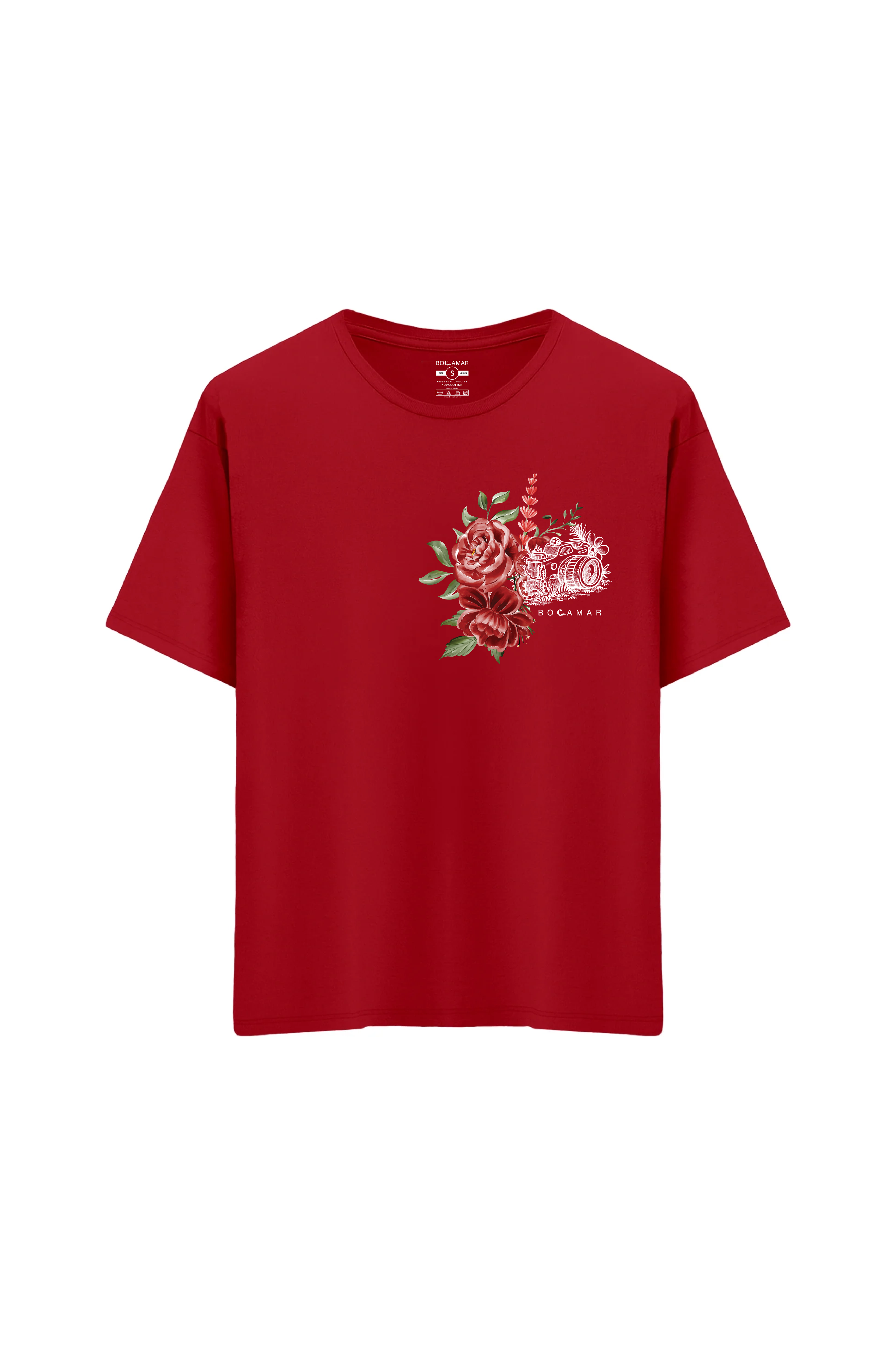 Oversize Unisex Bisiklet Yaka T-Shirt - KIRMIZI