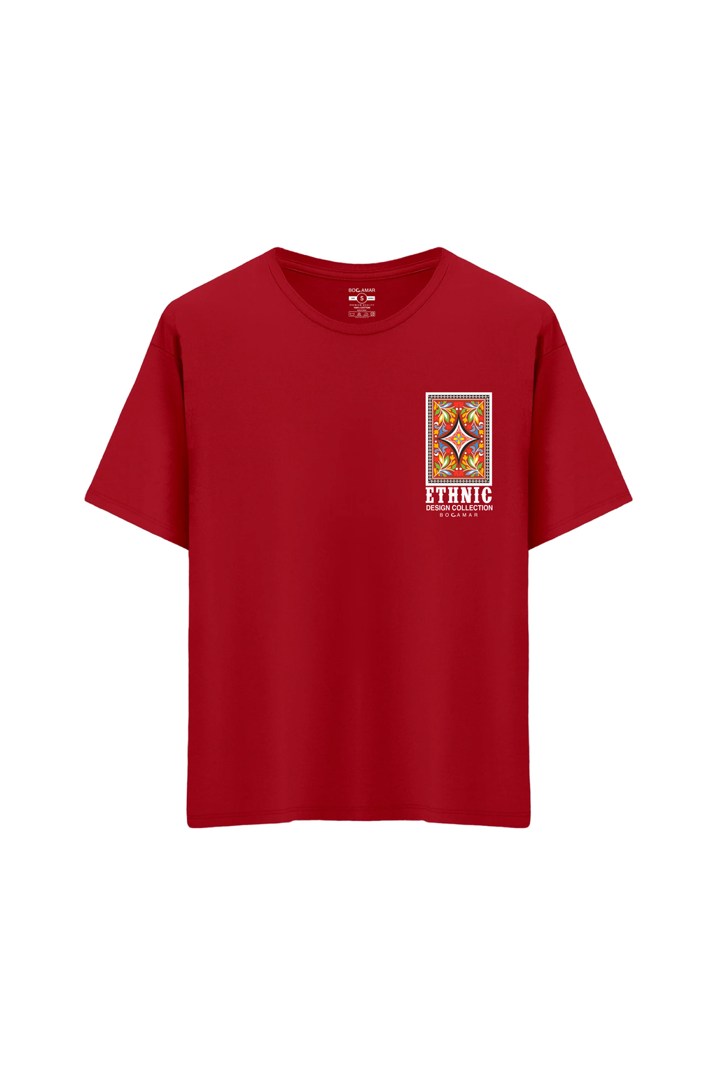 Oversize Unisex Bisiklet Yaka T-Shirt - KIRMIZI