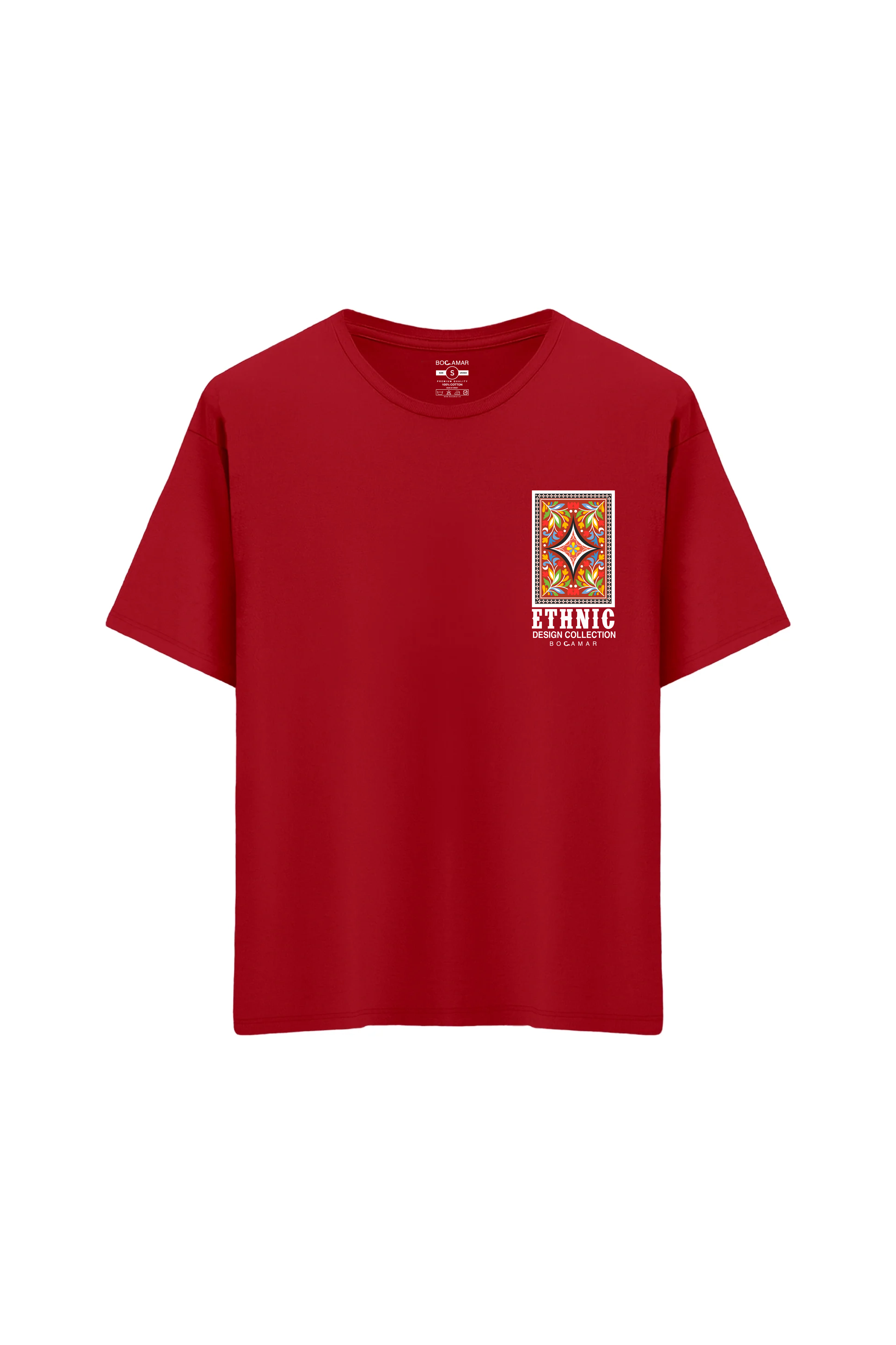 Oversize Unisex Bisiklet Yaka T-Shirt - KIRMIZI