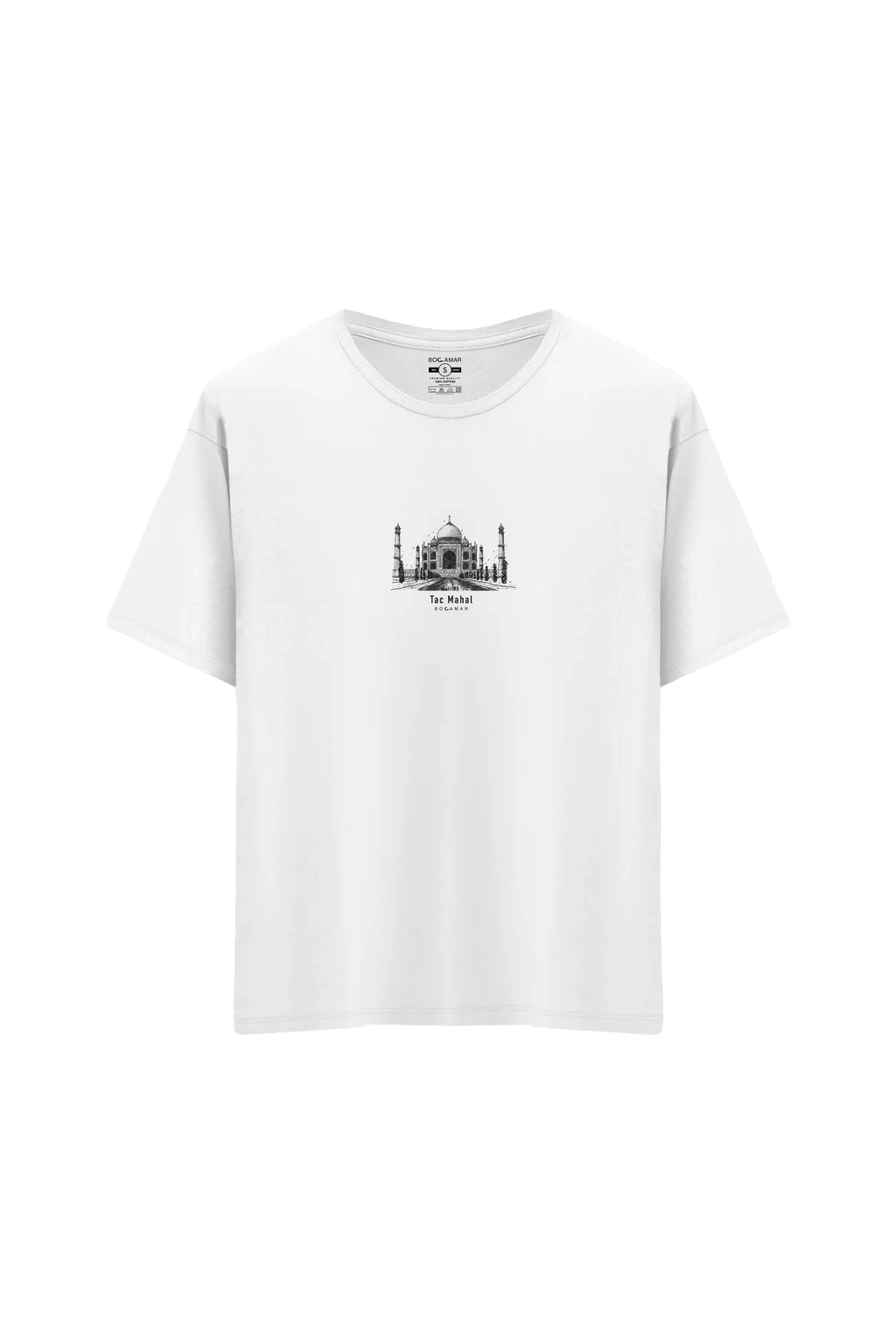 Oversize Unisex Bisiklet Yaka T-Shirt - BEYAZ