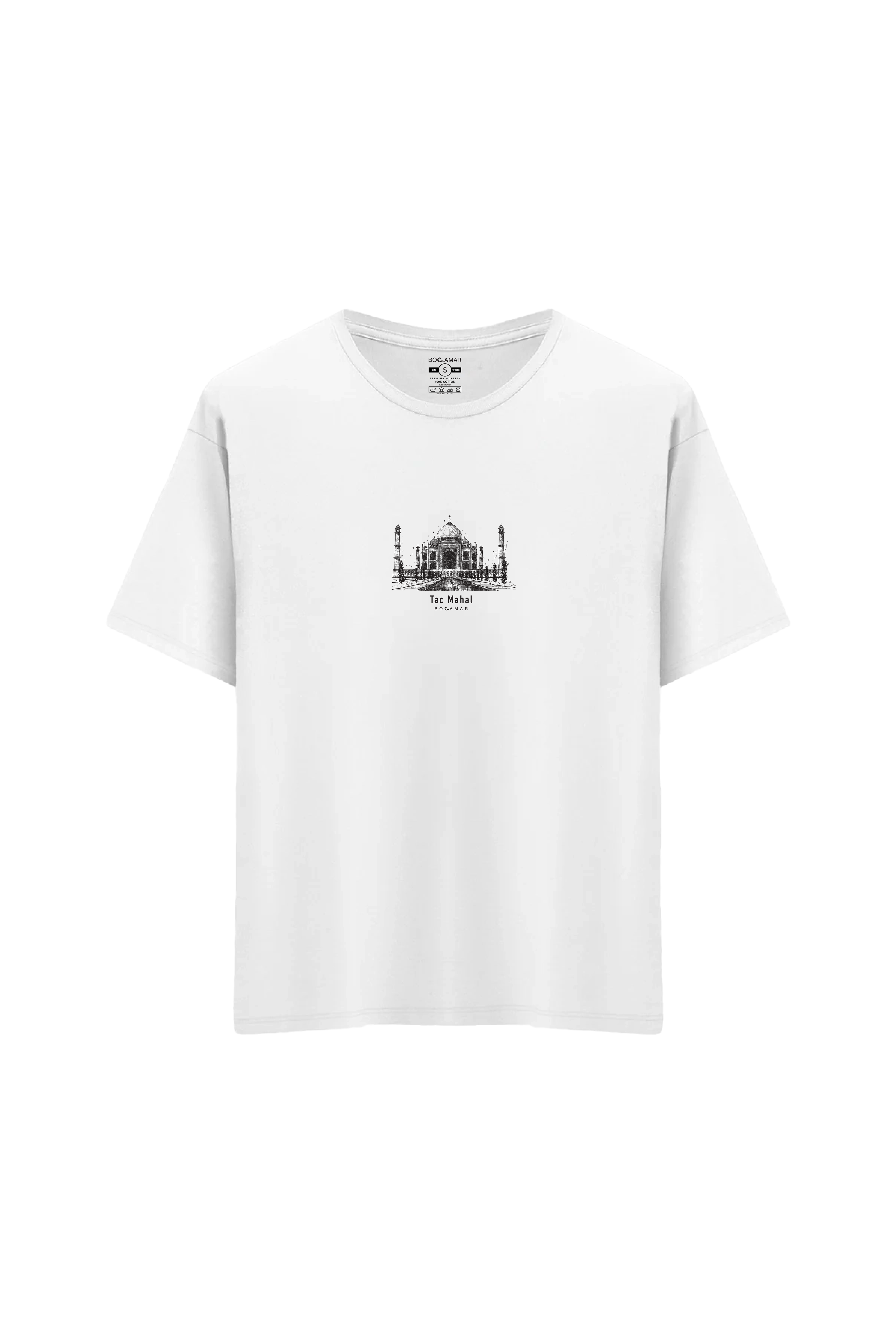 Oversize Unisex Bisiklet Yaka T-Shirt - BEYAZ