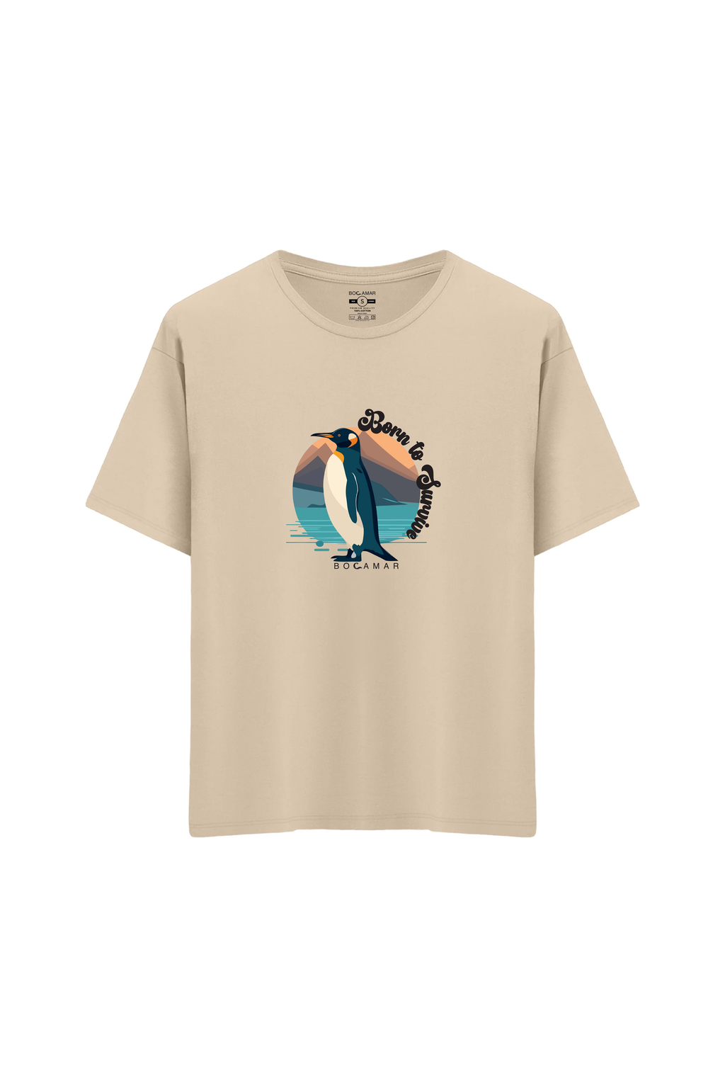 Oversize Unisex Bisiklet Yaka T-Shirt - KREM