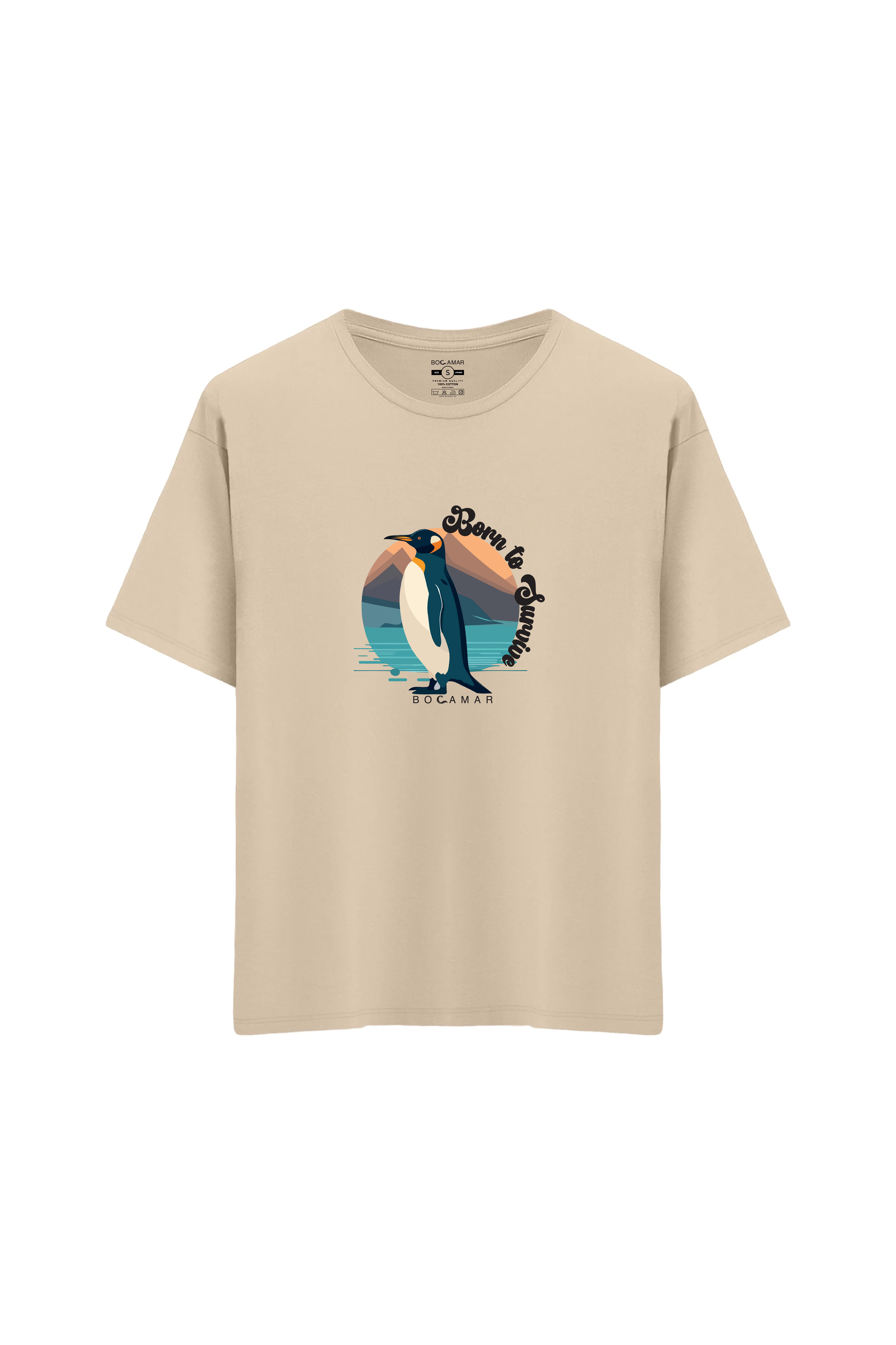 Oversize Unisex Bisiklet Yaka T-Shirt - KREM