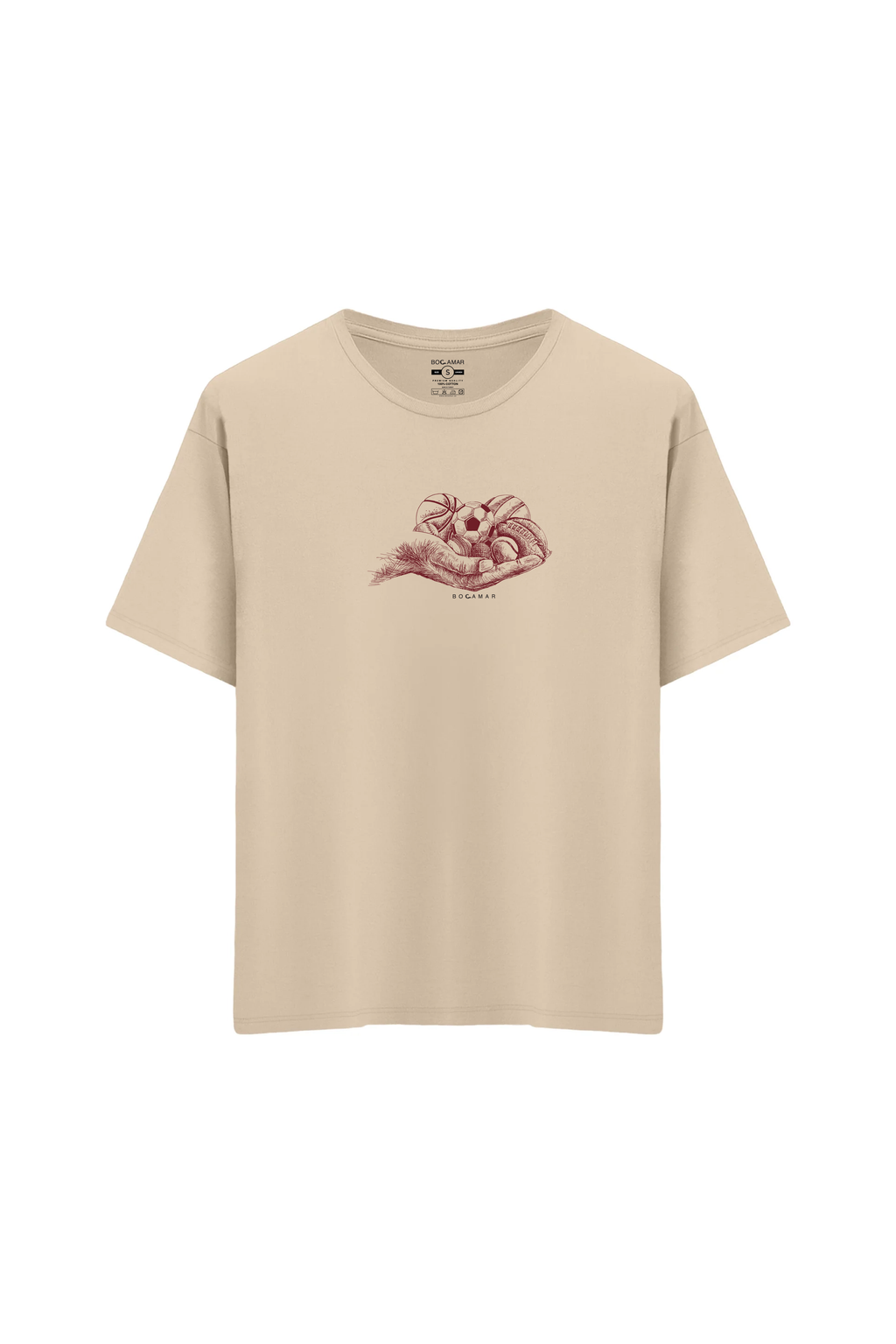 Oversize Unisex Bisiklet Yaka T-Shirt - KREM