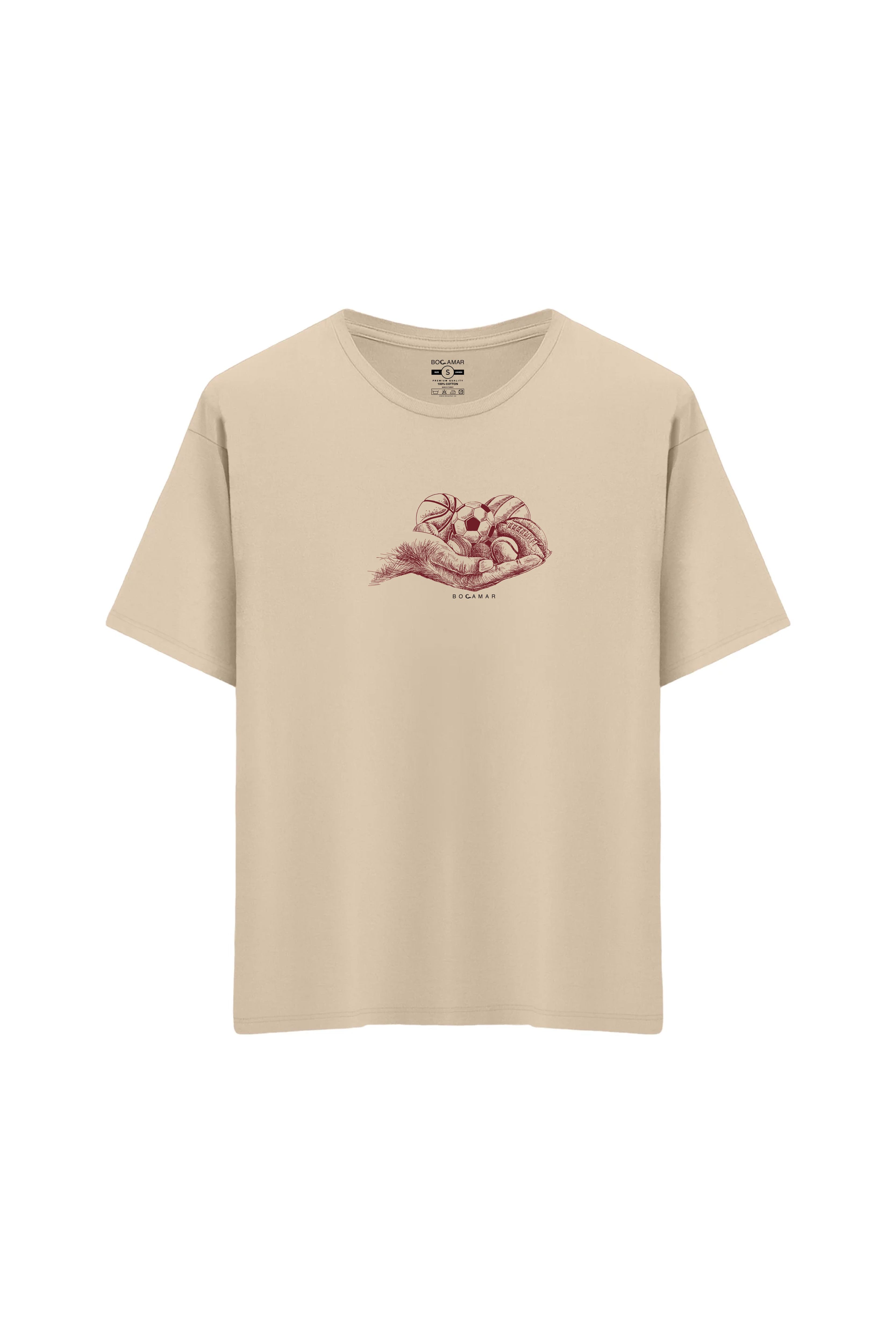 Oversize Unisex Bisiklet Yaka T-Shirt - KREM