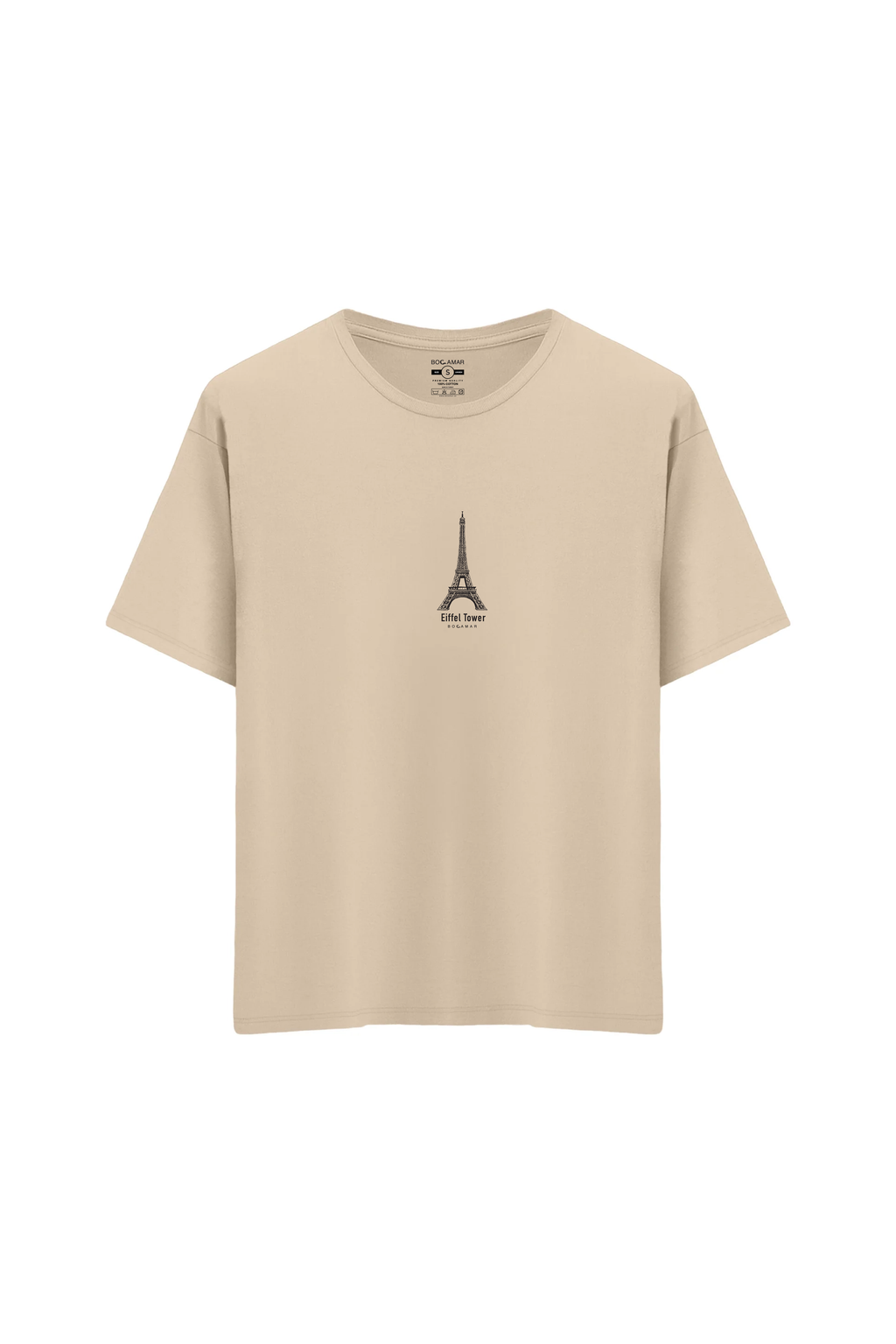 Oversize Unisex Bisiklet Yaka T-Shirt - KREM