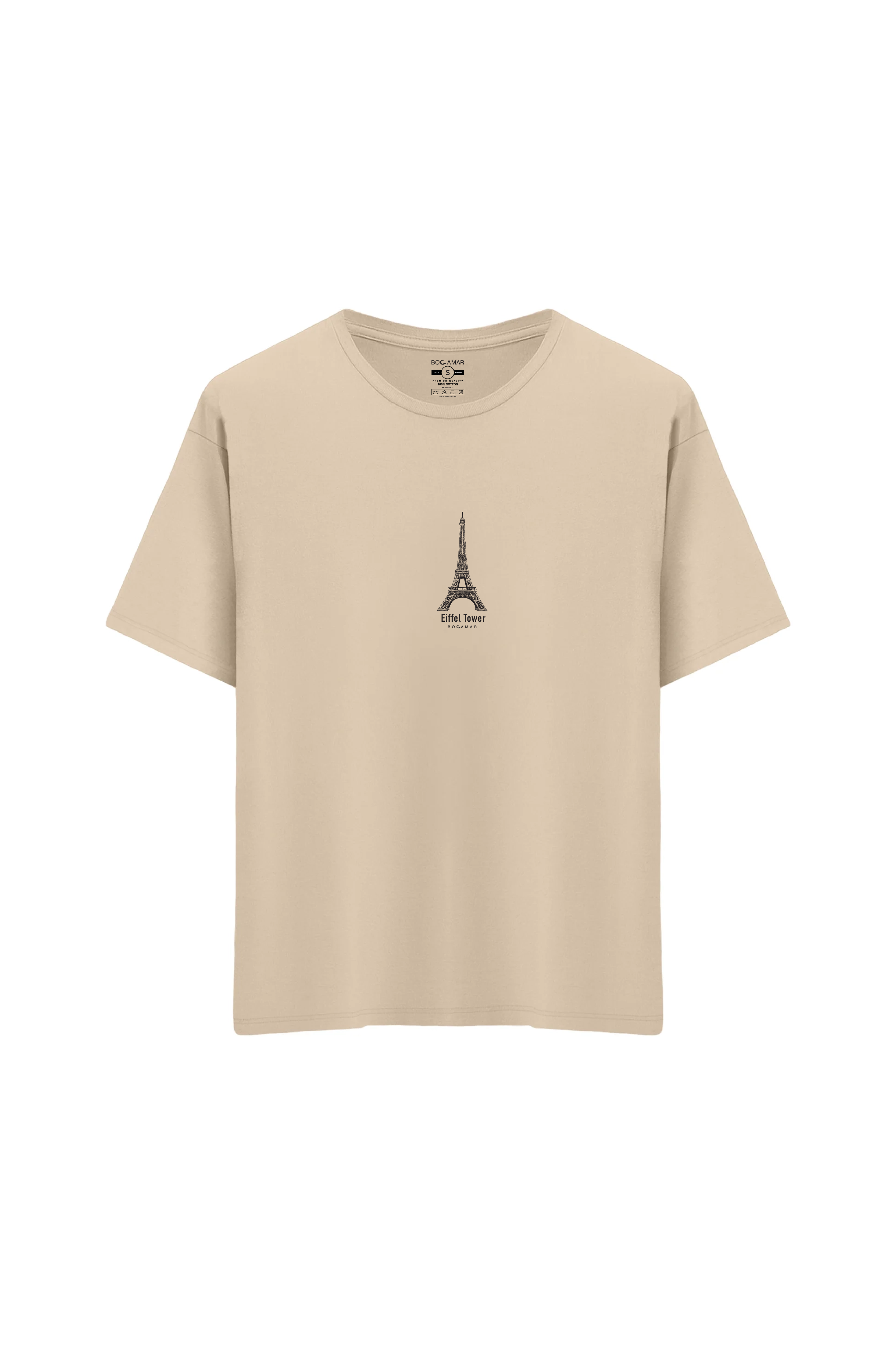 Oversize Unisex Bisiklet Yaka T-Shirt - KREM