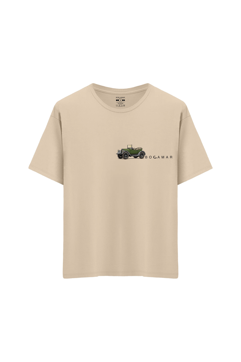 Oversize Unisex Bisiklet Yaka T-Shirt - KREM