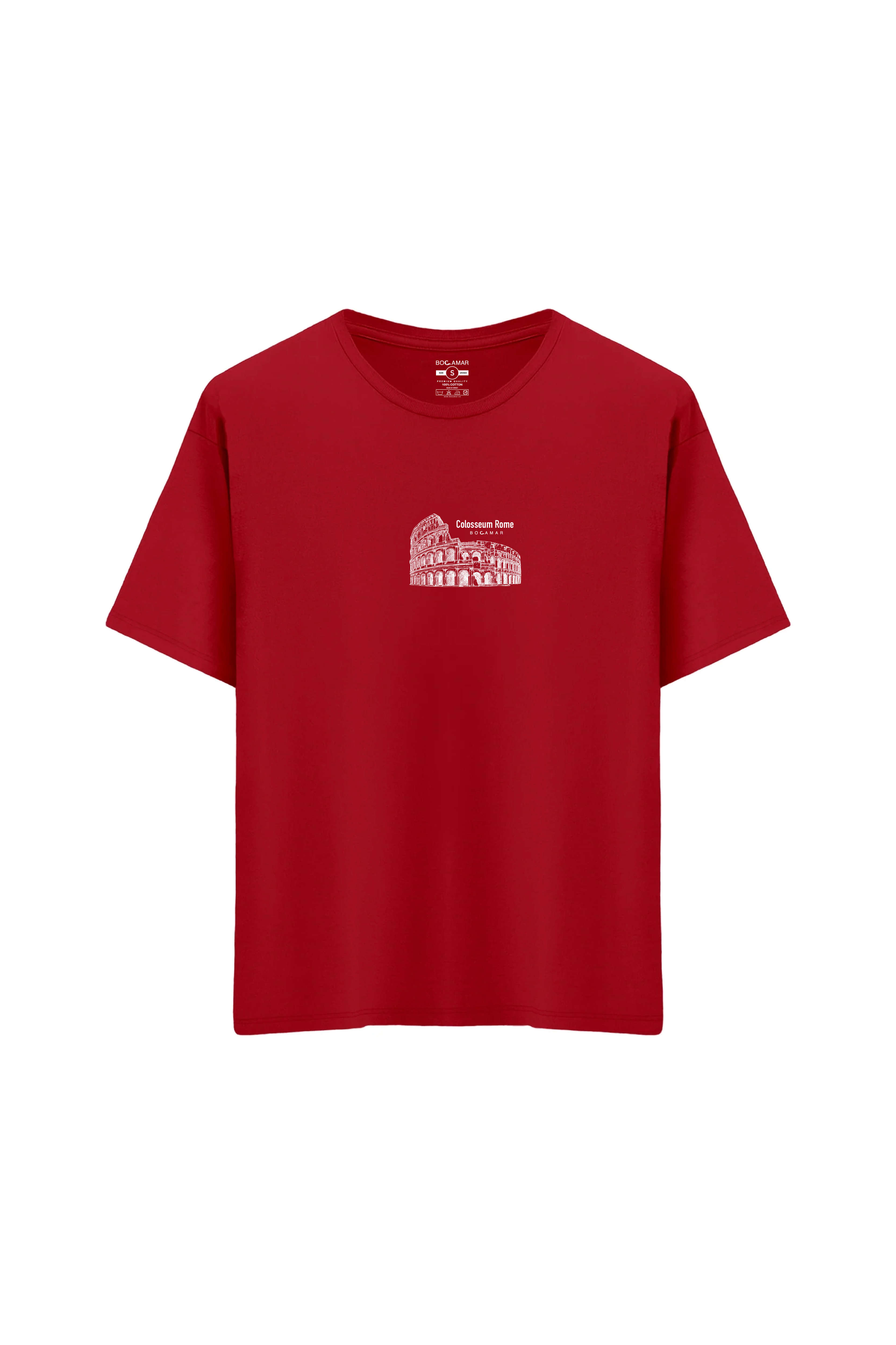 Oversize Unisex Bisiklet Yaka T-Shirt - KIRMIZI