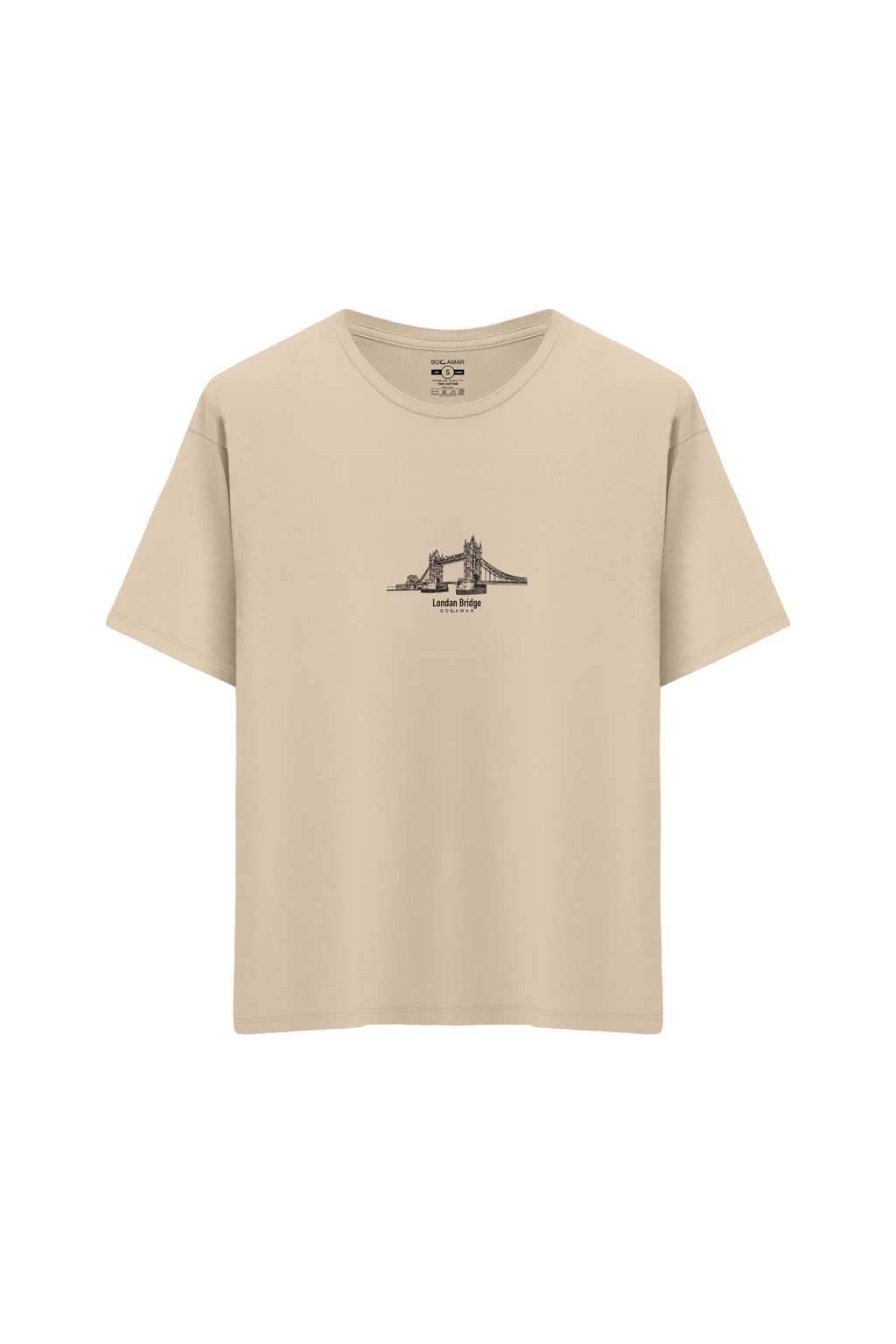 Oversize Unisex Bisiklet Yaka T-Shirt - KREM