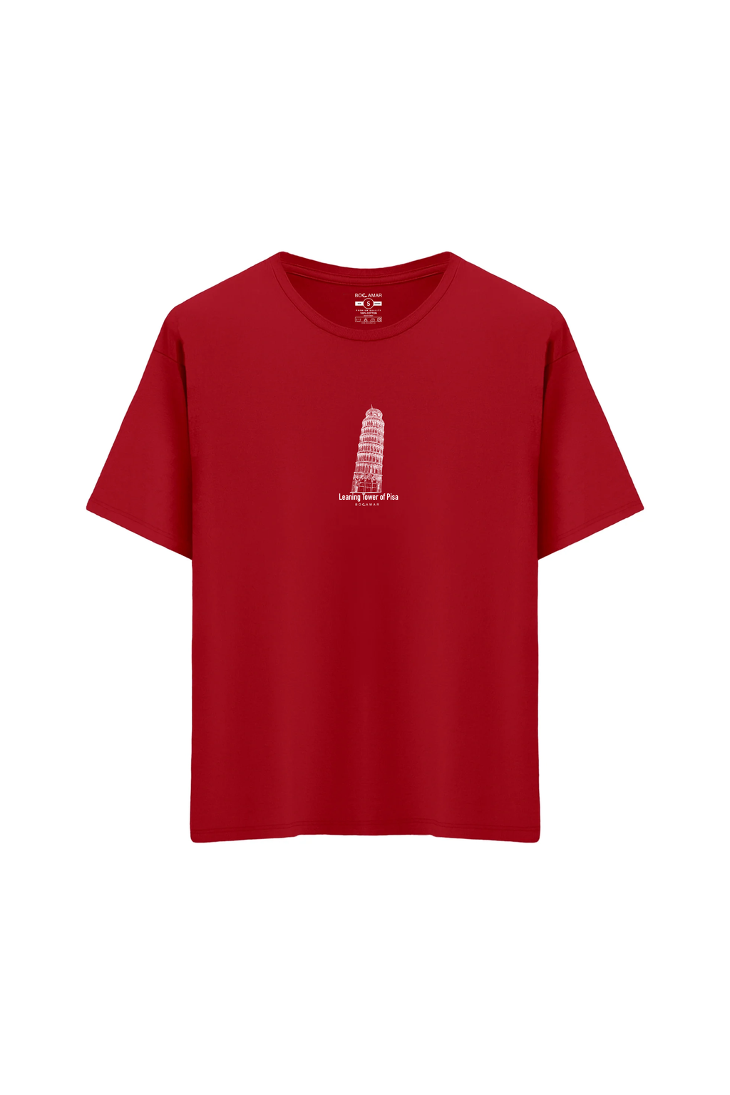 Oversize Unisex Bisiklet Yaka T-Shirt - KIRMIZI