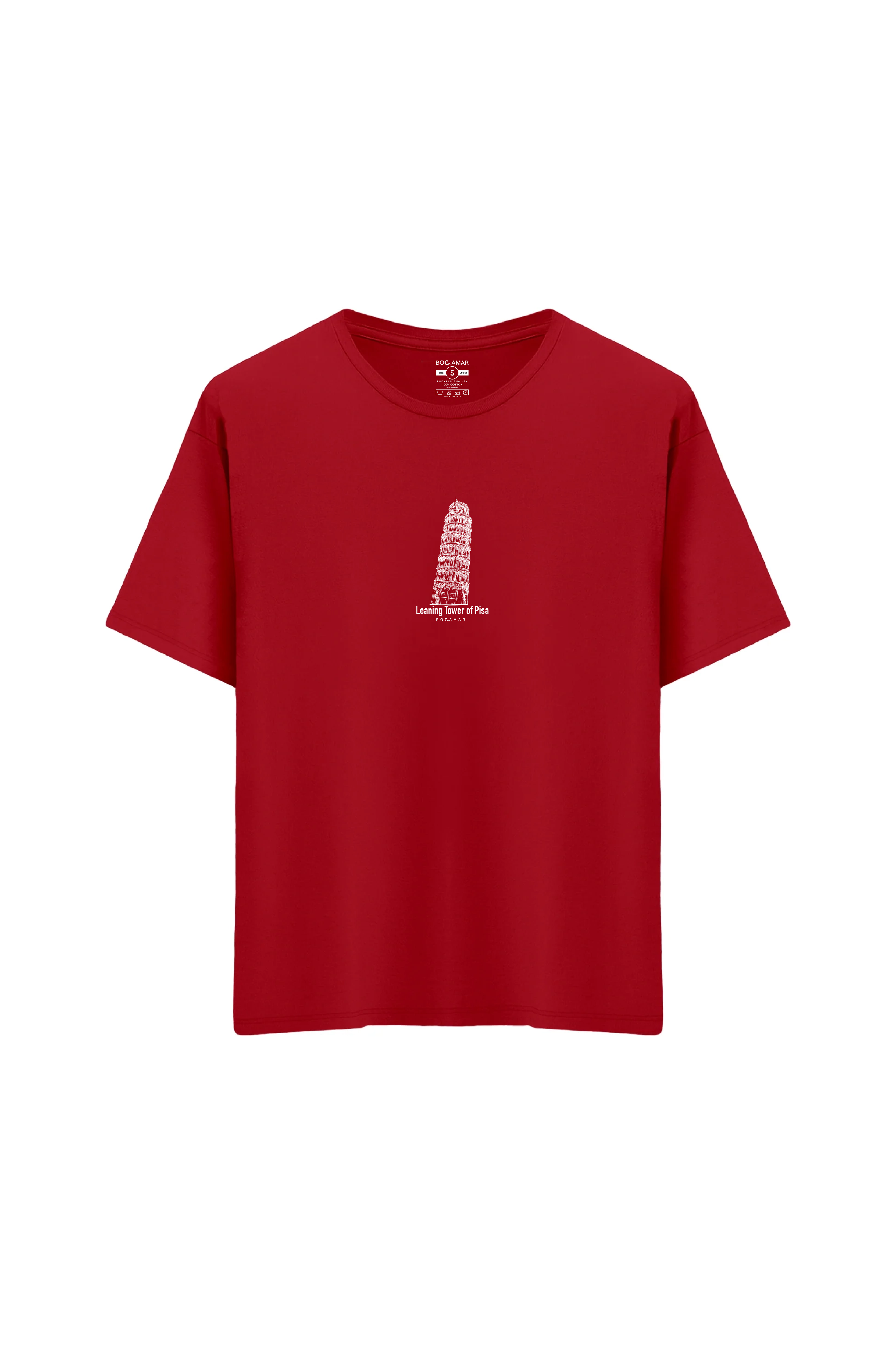 Oversize Unisex Bisiklet Yaka T-Shirt - KIRMIZI
