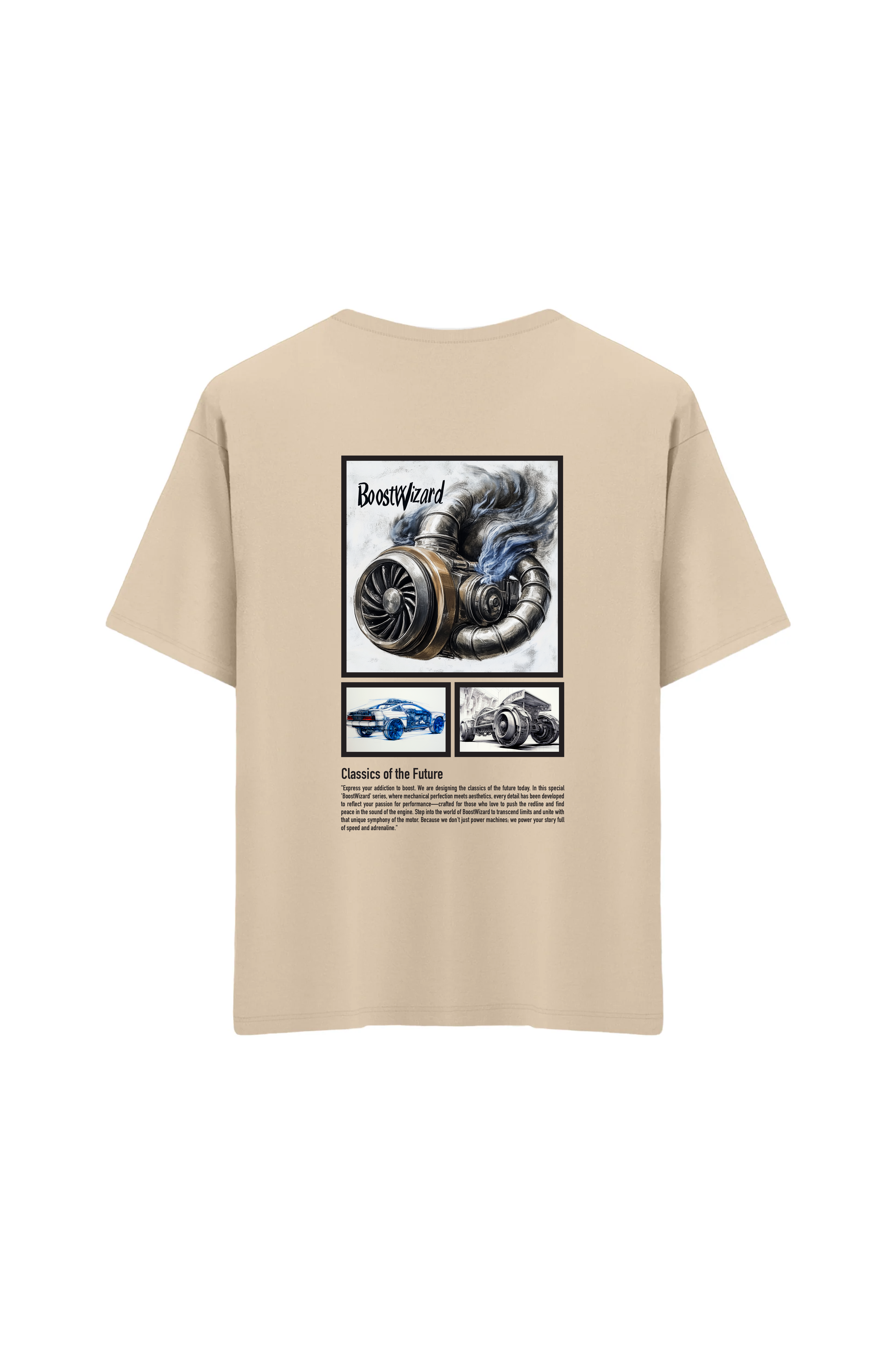 Oversize Unisex Bisiklet Yaka T-Shirt - KREM